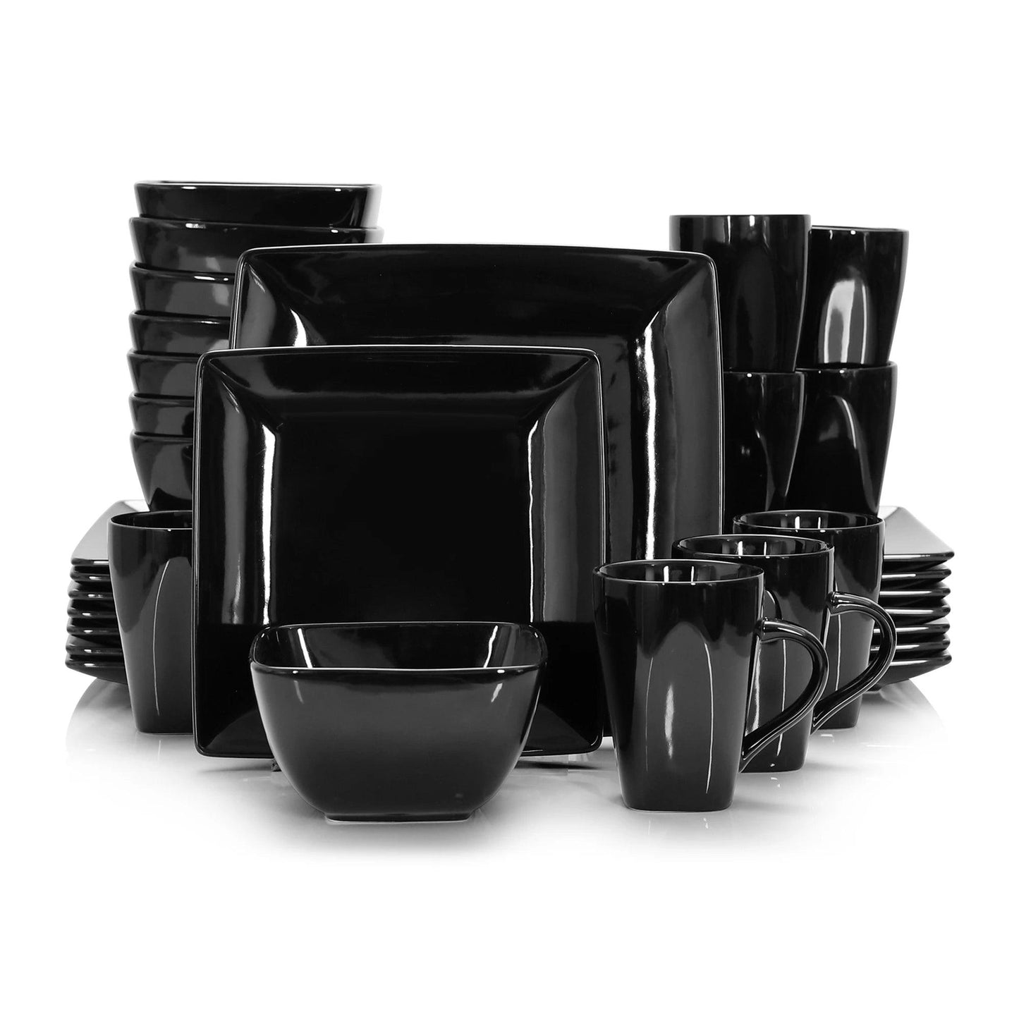 Vancasso SOHO 16/32/48-Piece Black Ceramic Porcelain Square Dinnerware Set with Dinner Plate,Dessert Plate,Bowl,240ml Mug Set - Buy Cheaply Furniture