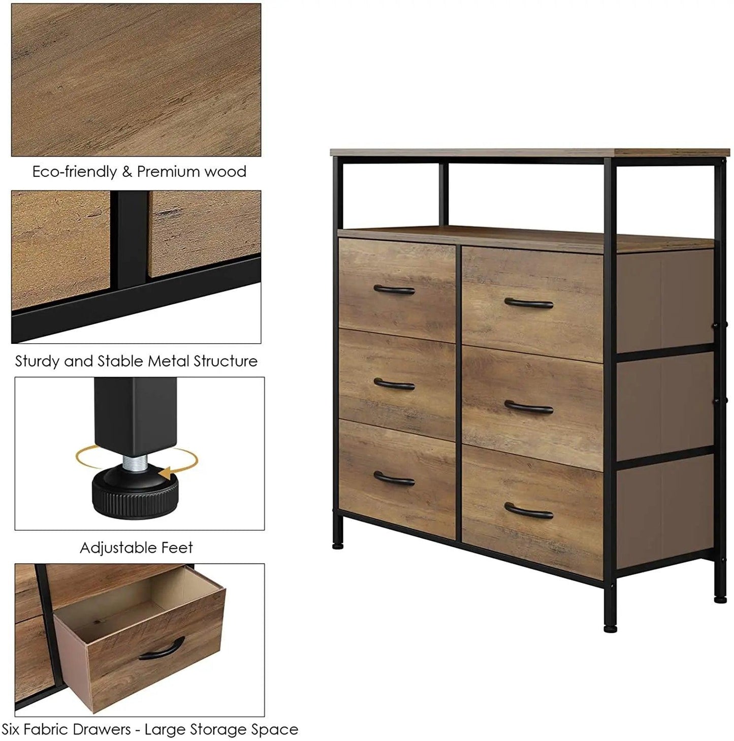 Dresser wardrobe storage S wardrobe with 6 Cloth Drawers with Handles Metal Rest for CHILDREN'S room Bedroom Hallway V - Buy Cheaply Furniture