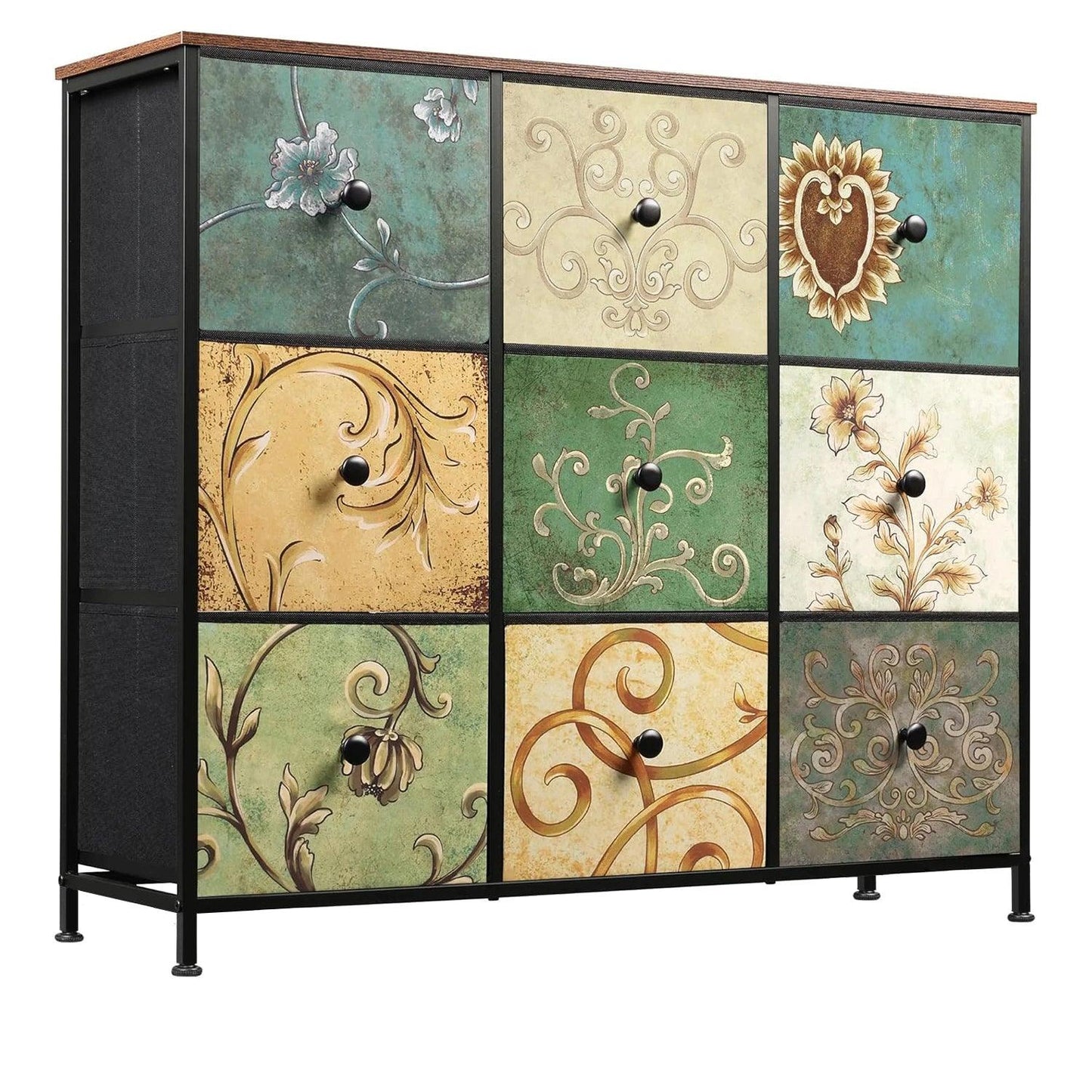 Chest of Drawers with 9 Fabric Drawers, TV Cabinet, Sideboard with Fabric Drawers, Drawer Cabinet for Kitchen Office Hallway - Buy Cheaply Furniture