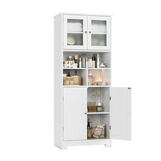 Bathroom wardrobe bathroom wardrobe with open compartment and 4 doors wood kitchen wardrobe with adjustable floor White 147.5x60 - Buy Cheaply Furniture