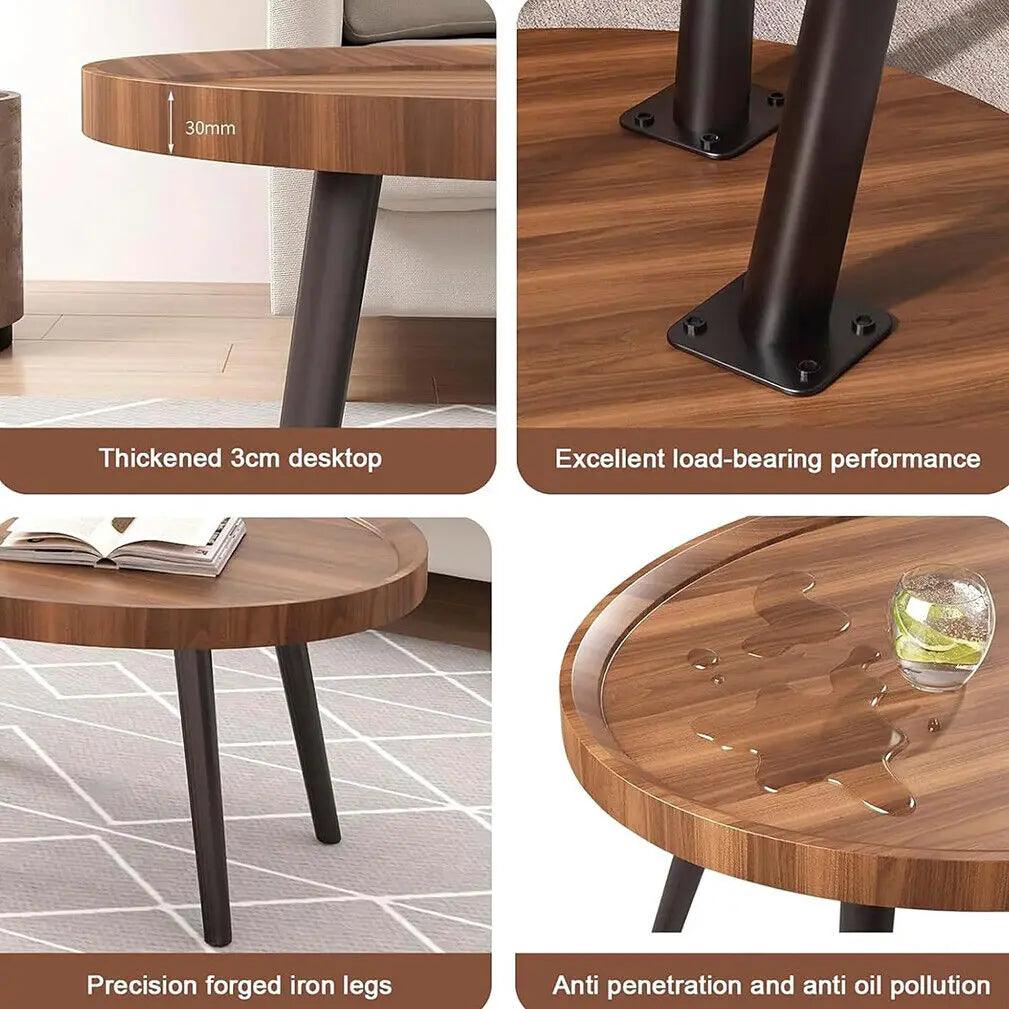 LUVODI Irregular Living Room Coffee Table Set Small Drop-shaped Solid Wooden Sofa Side End Table 2-in1 with Triangle Legs - Buy Cheaply Furniture