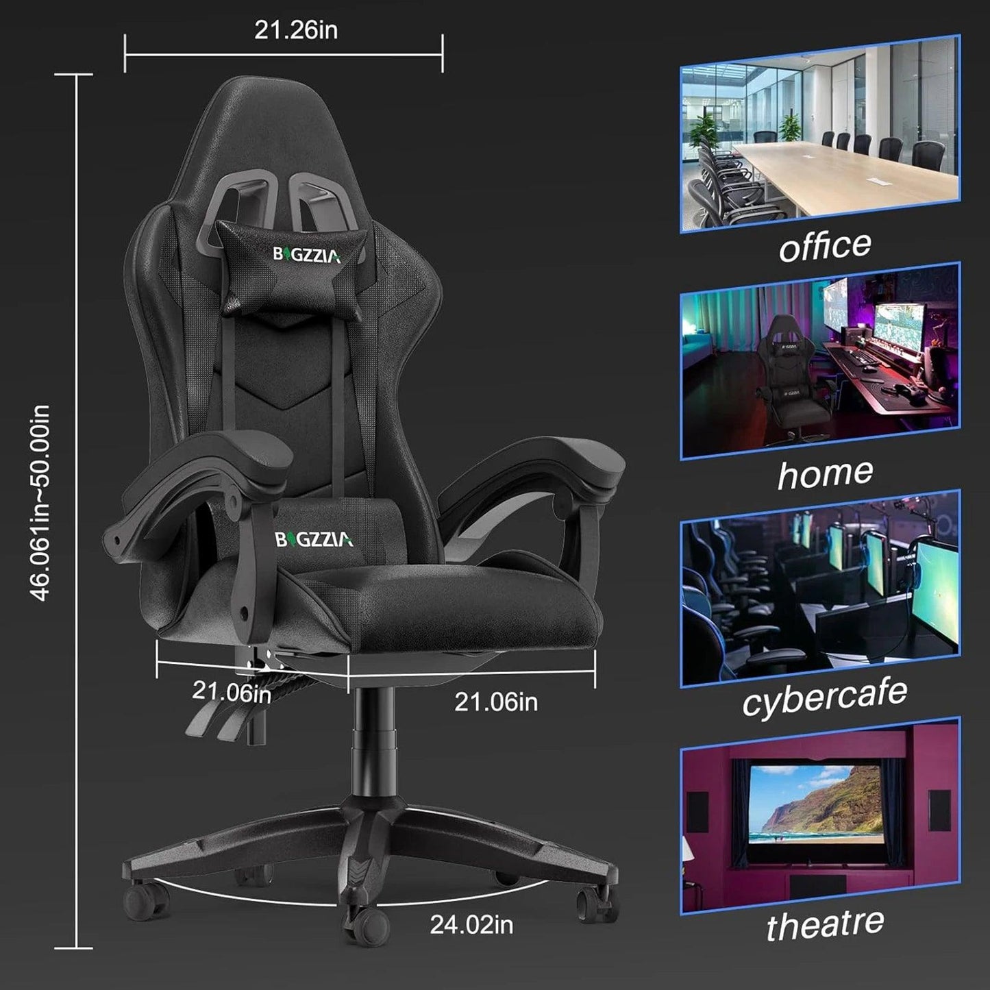 Bigzzia Ergonomic Gaming Chair Gamer Chairs with Lumbar Cushion Headrest, Height-Adjustable Computer Office Chair for Home - Buy Cheaply Furniture