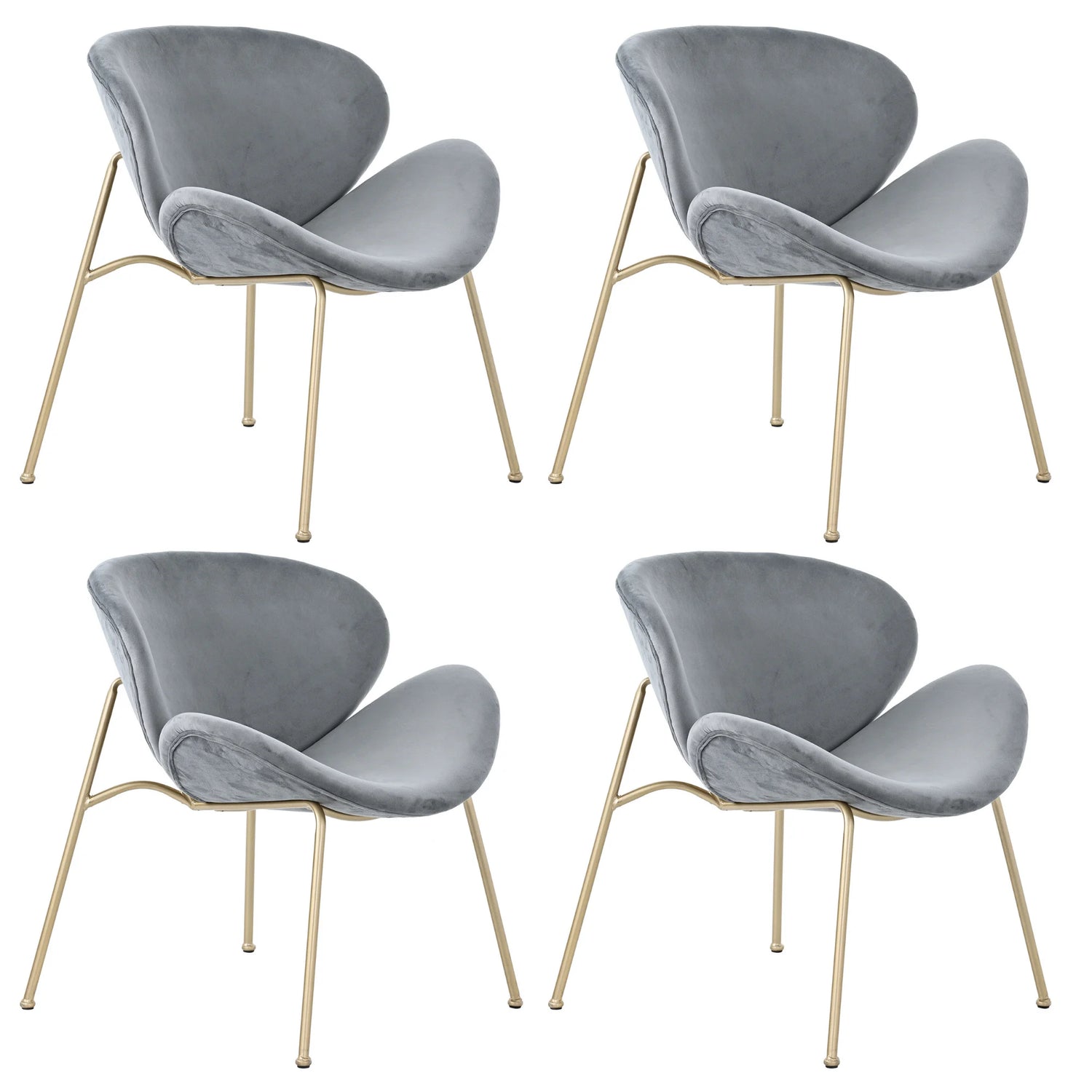 VSOGA Velvet Dining Room chair Set of 4 Luxurious living room Bedroom Lounge chair Golden Metal legs Grey - Buy Cheaply Furniture