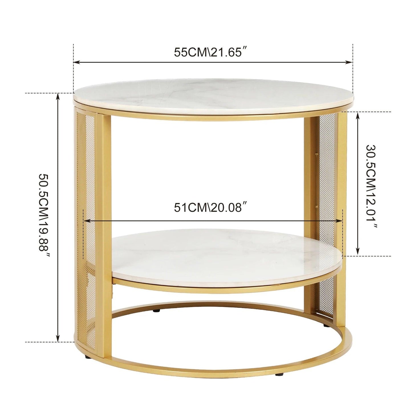 2 Tier Marble Effect Coffee Table Large Sofa Side End Table Golden Metal Frame - Buy Cheaply Furniture