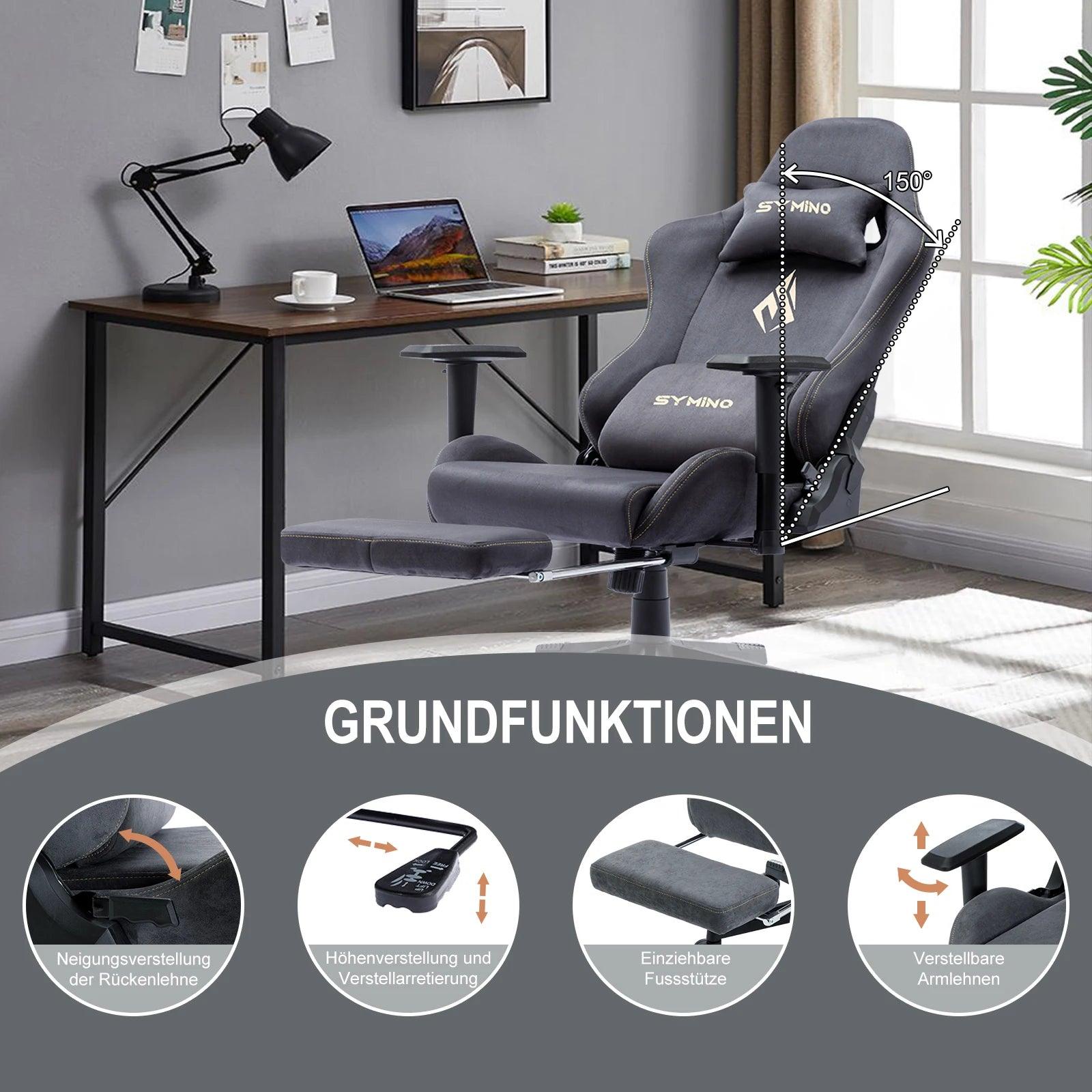 Symino Gaming Chair, Ergonomic Gamer Chair with Footrest, Breathable PC Chair with Adjustable Lumbar Cushion, Headrest Cushion - Buy Cheaply Furniture