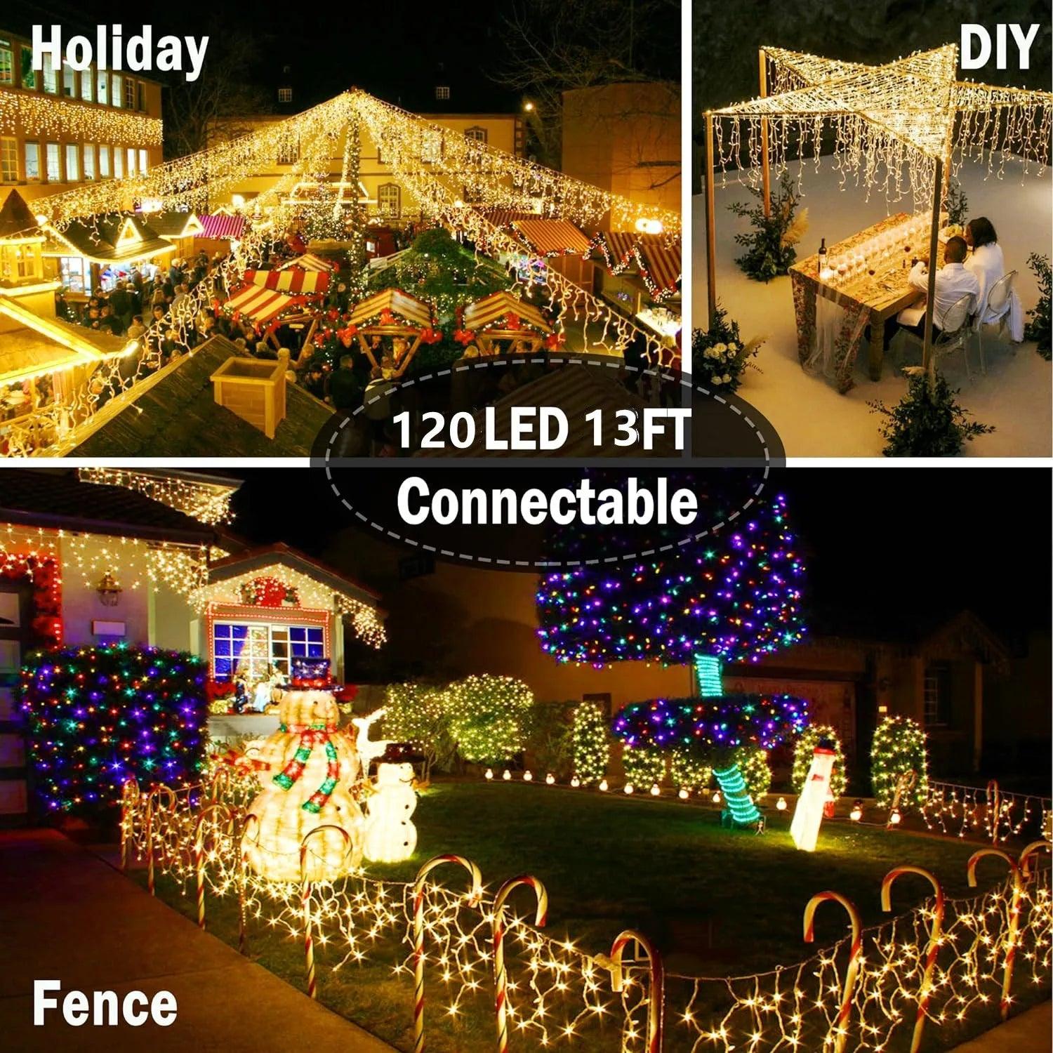 Christmas Festoon Led Icicle Curtain Lights Outdoor 4M(W)*0.6M(H) White Flash Fairy String Light Clear Wire New Year Decorations - Buy Cheaply Furniture