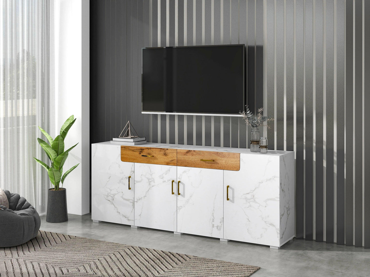 Sideboard, Küchenschrank, Aufbewahrungsschrank , 208 x 39.5 x 80 cm, Kommode mit 4 Türen, 2 Schubkästen, Buffets - Buy Cheaply Furniture