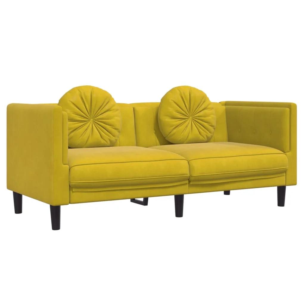 2-piece sofa set with yellow velvet cushion 1 x 2 seater sofa +1 x 3-seater sofa - Buy Cheaply Furniture