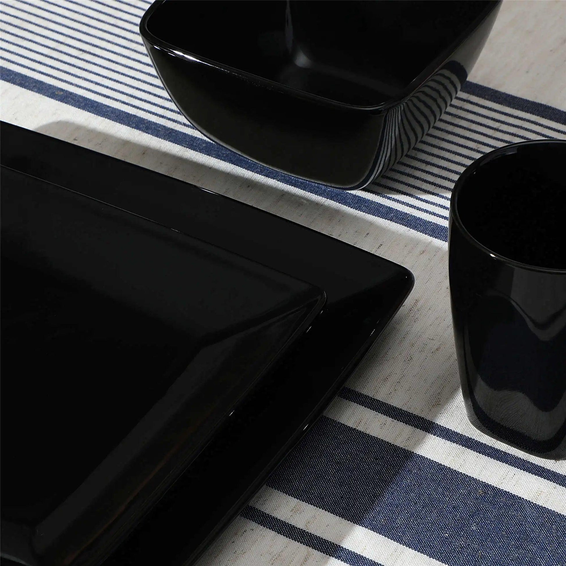 Vancasso SOHO 16/32/48-Piece Black Ceramic Porcelain Square Dinnerware Set with Dinner Plate,Dessert Plate,Bowl,240ml Mug Set - Buy Cheaply Furniture