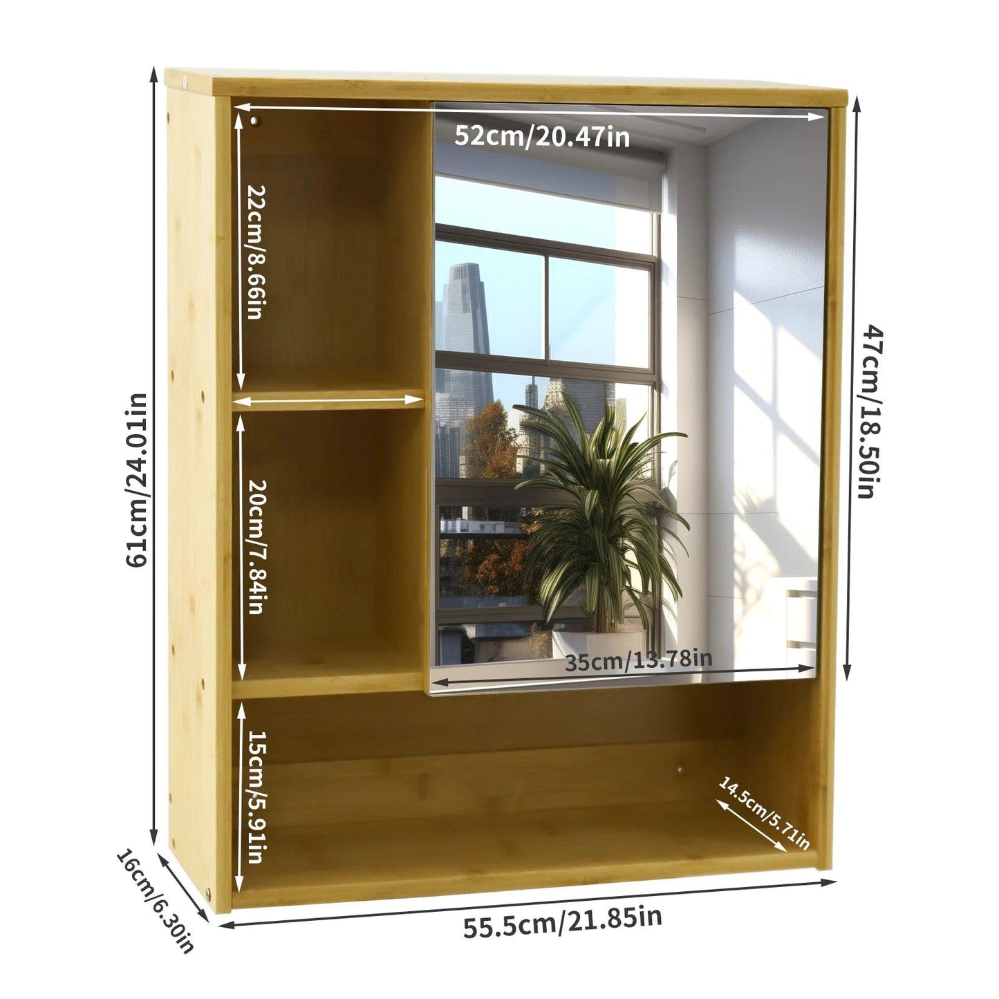 Wall Medicine Cabinet Natural Bamboo Bathroom Storage Cabinet with Mirror - Buy Cheaply Furniture