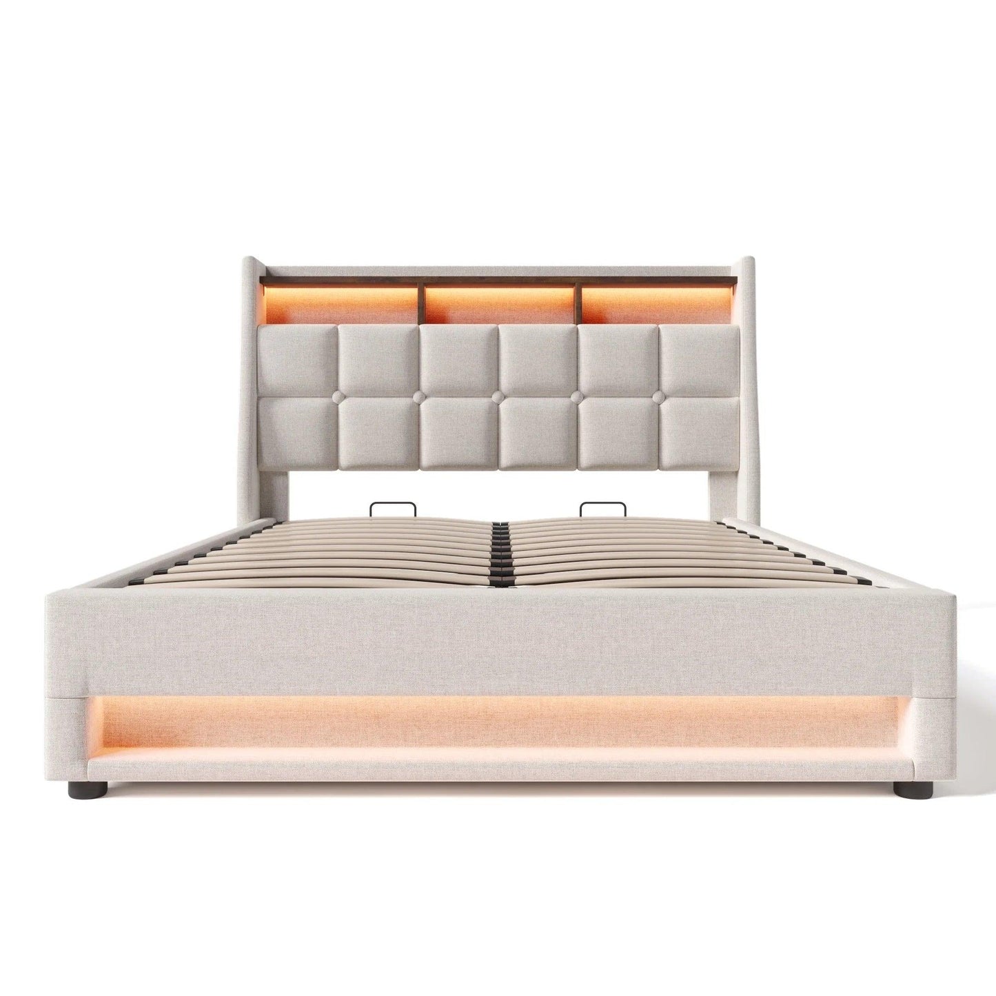 Upholstered Led Bed with USB Metal Slatted Frame (Mattress Not Included) - Buy Cheaply Furniture