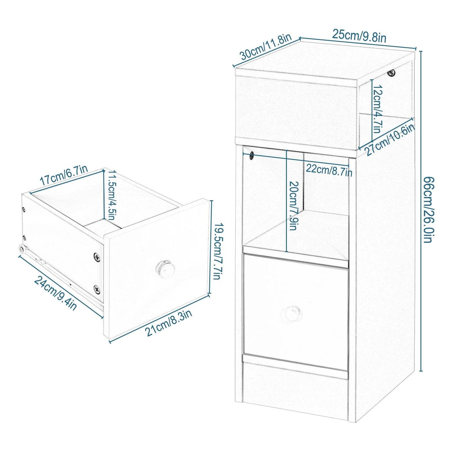 2pcs/set Narrow Bedside Table Chipboard Nightstand with 2 Open Compartments 1 Drawer storager for Bedroom Living Room Home Decor - Buy Cheaply Furniture