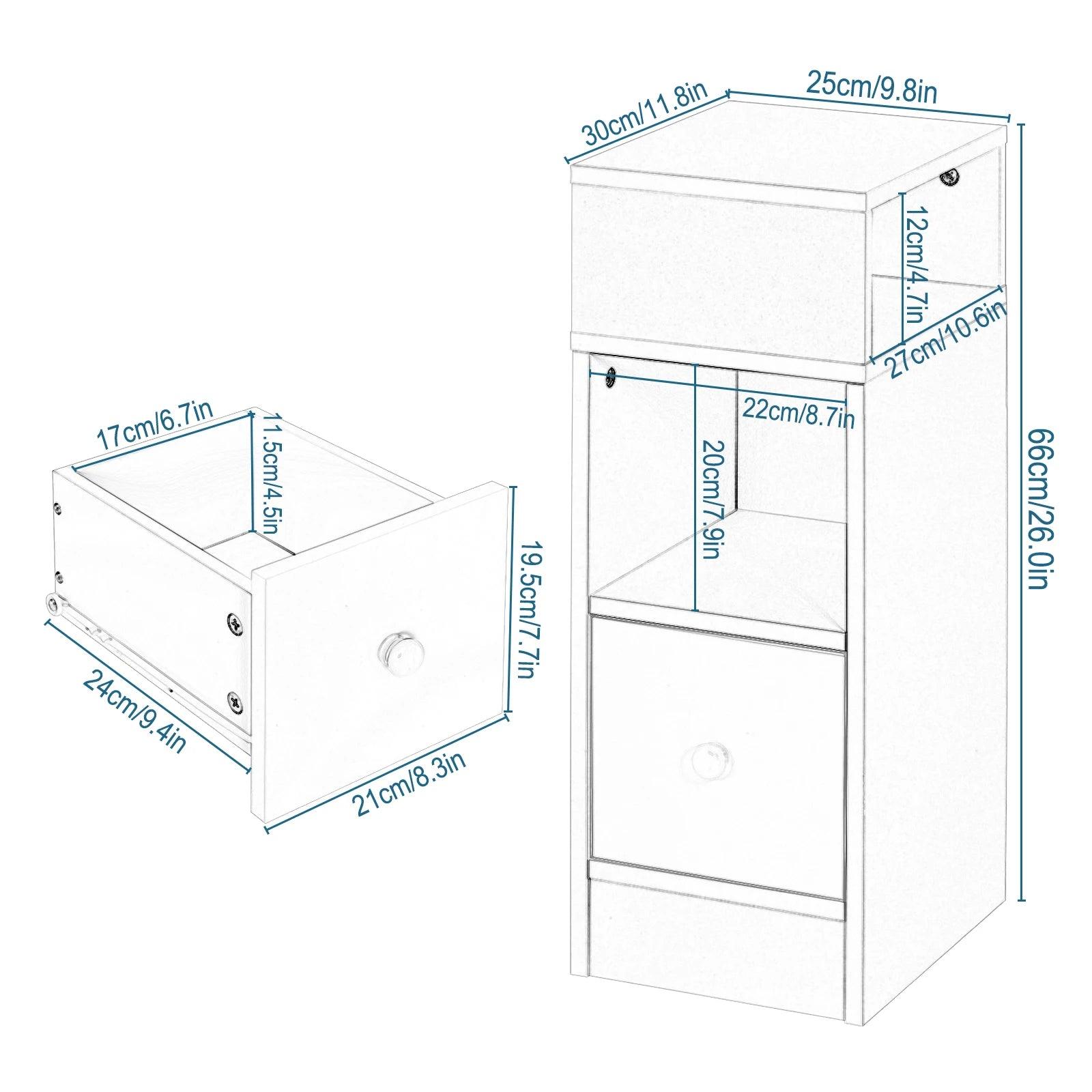 2pcs/set Narrow Bedside Table Chipboard Nightstand with 2 Open Compartments 1 Drawer storager for Bedroom Living Room Home Decor - Buy Cheaply Furniture