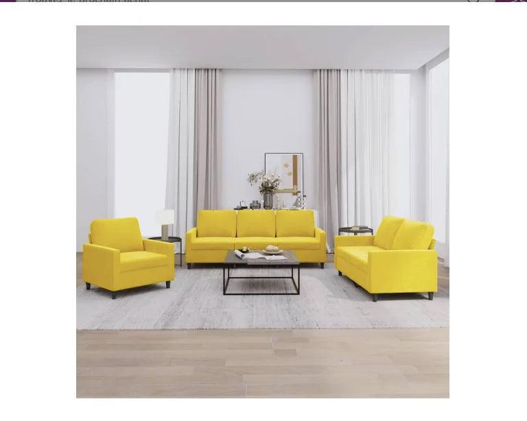 3-piece sofa set with yellow velvet cushion - Buy Cheaply Furniture