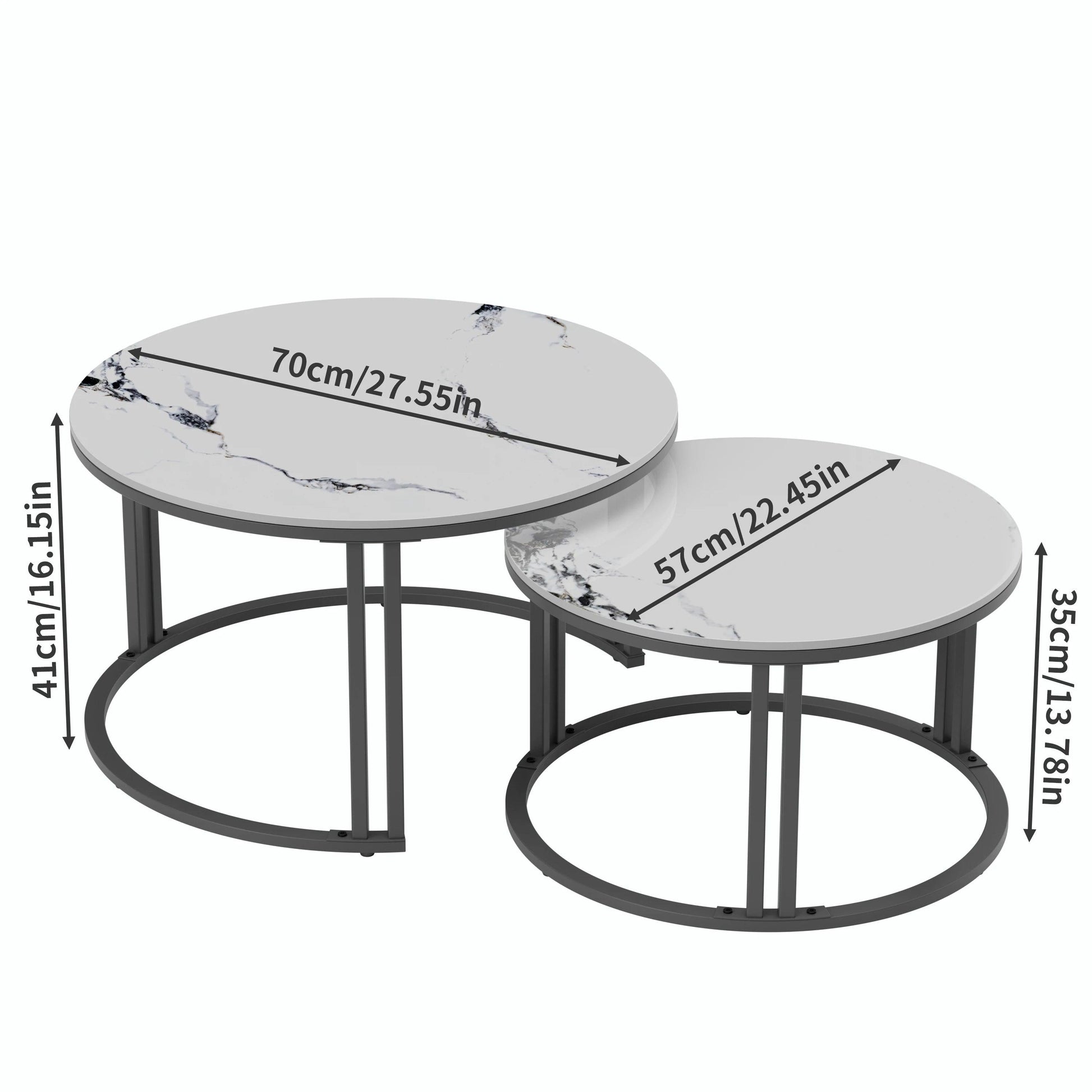 Set of 2 Modern Round Nesting Coffee Table Sintered Stone-top Stacking Sofa Accent Table for Living Rooms Aluminum Frame - Buy Cheaply Furniture