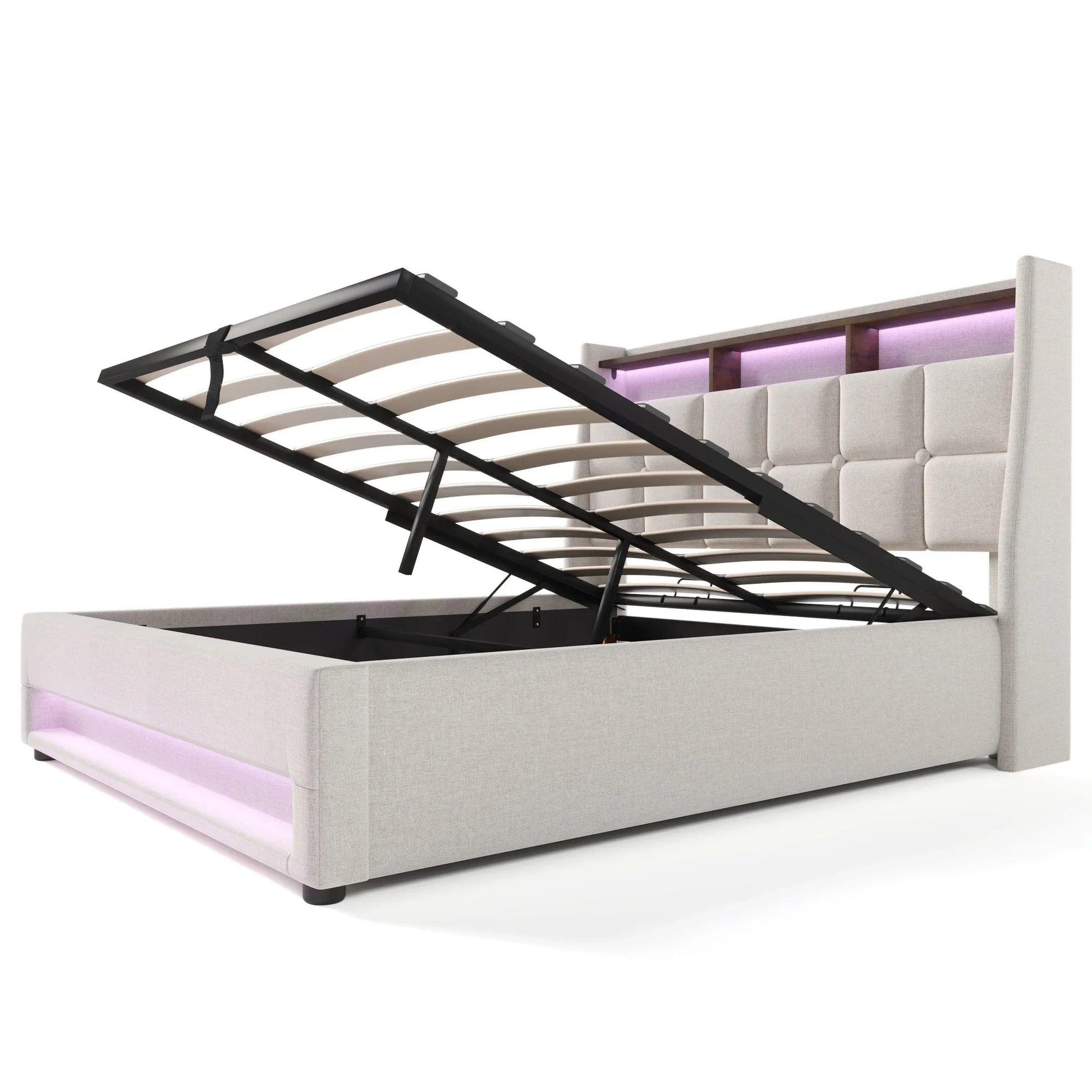 Upholstered Led Bed with USB Metal Slatted Frame (Mattress Not Included) - Buy Cheaply Furniture