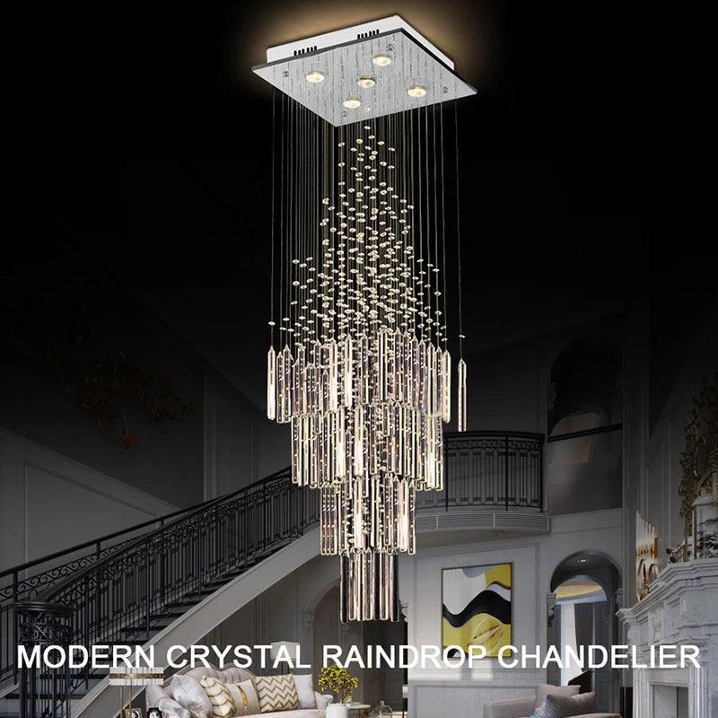 Modern Chandelier For Living Room Columnar Crystal Hanging Lamp Square Base Light Fixture Stair Loft - Buy Cheaply Furniture