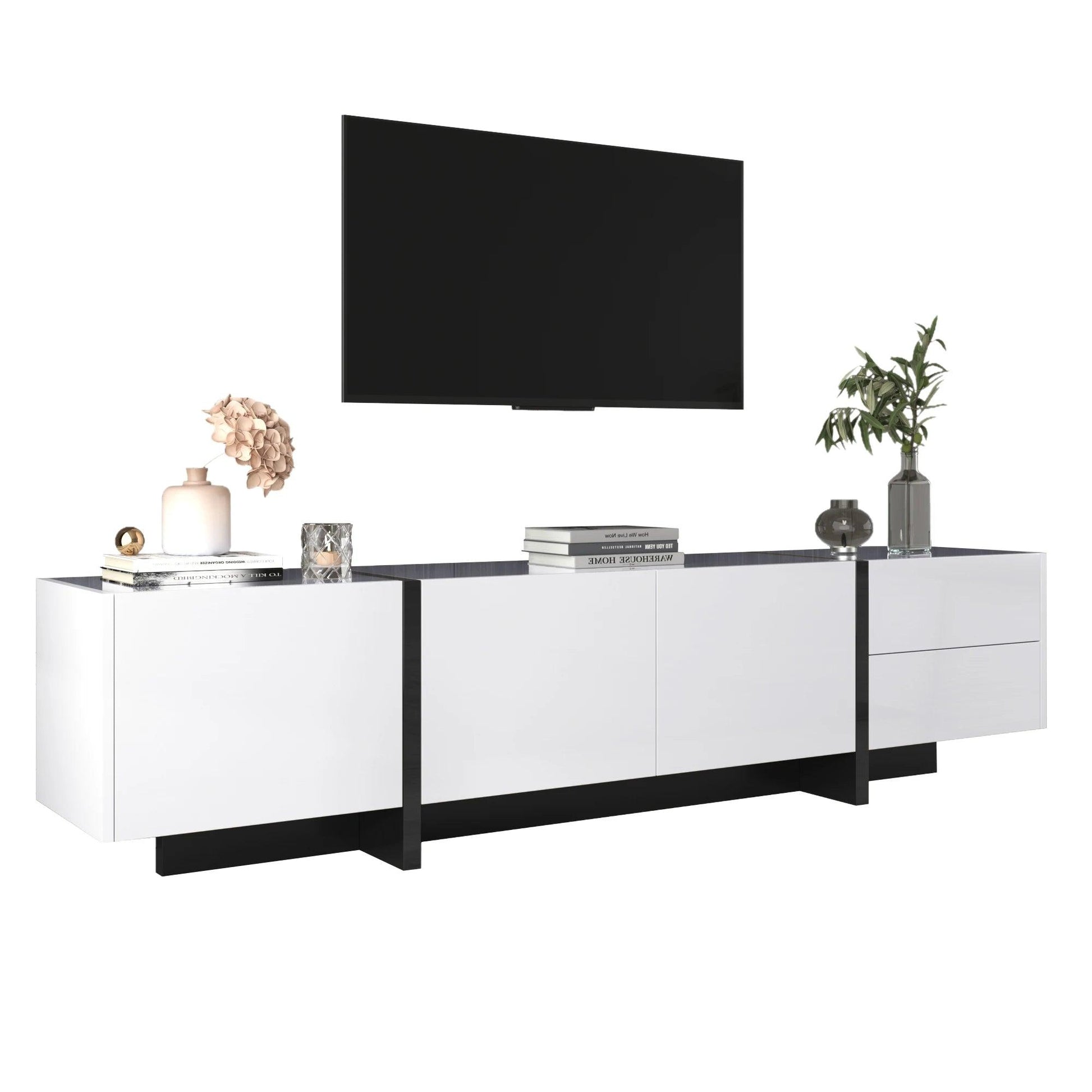 High Gloss White Black Color-Blocked Legs TV Wardrobe Lowboard Panel Drawers Shelves Simple Line Design - Buy Cheaply Furniture