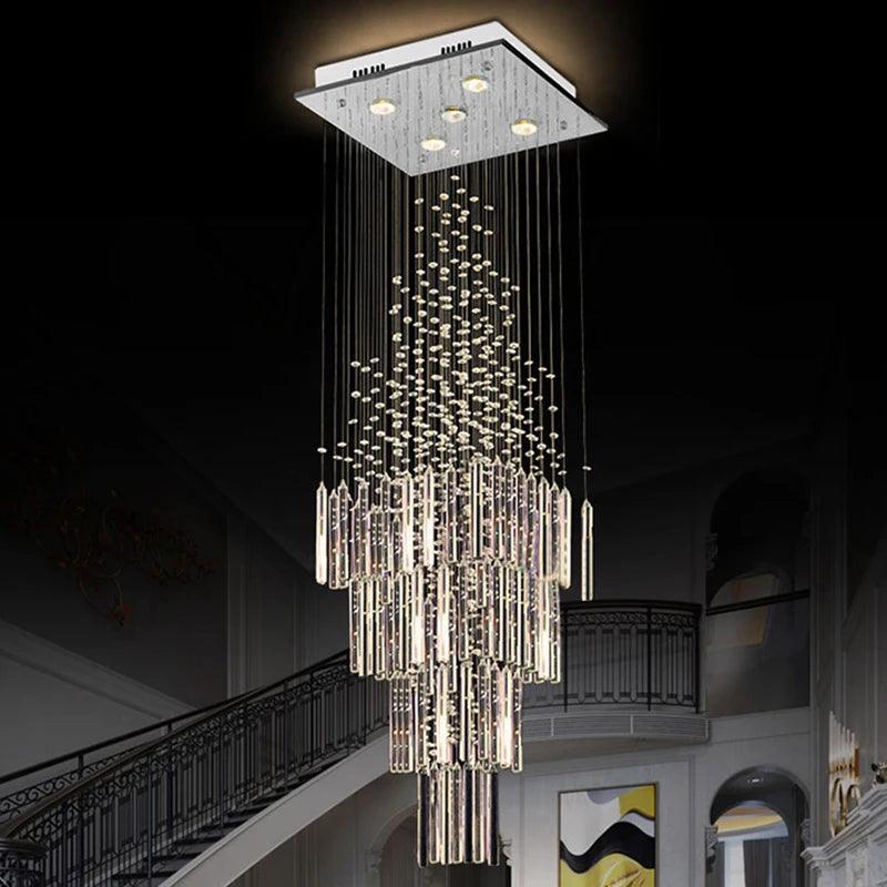 Modern Chandelier For Living Room Columnar Crystal Hanging Lamp Square Base Light Fixture Stair Loft - Buy Cheaply Furniture