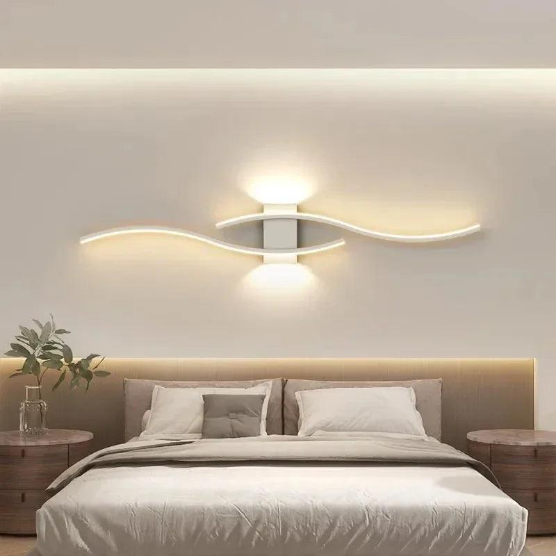 Modern LED Strip Wall Lamp Double Curve Remote Control Light Bedside Decor Black Gold Wall Sconces Living Room Bedroom Led Fixtu - Buy Cheaply Furniture