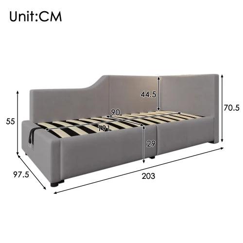 Upholstered bed Daybed 90x190cm, Sofa bed with hydraulic storage, Reading light function and USB-C charging function, Velvet - Buy Cheaply Furniture