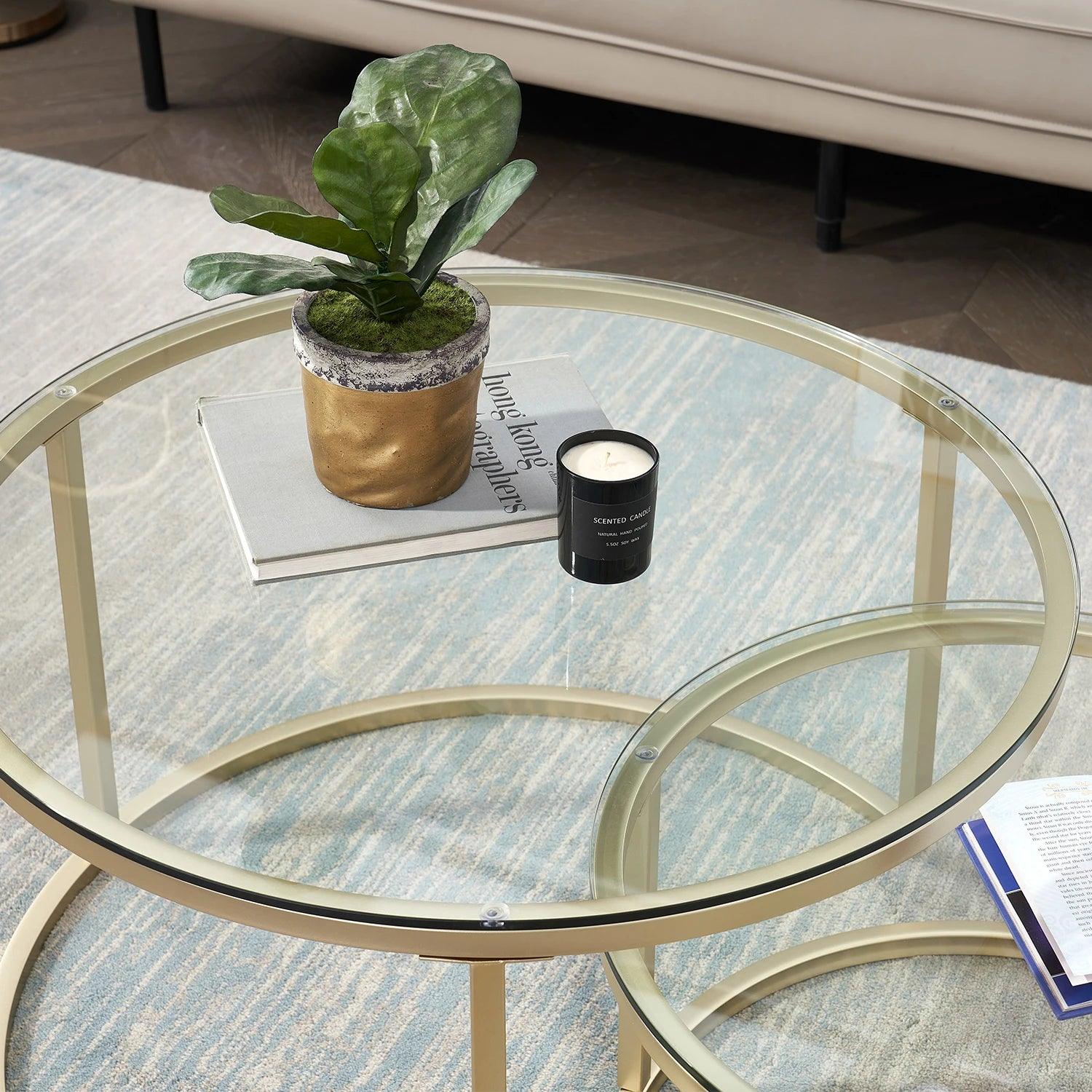 2 in 1 Iron Coffee Table Fashion Small Apartment Living Room Coffee Table Tempered Glass Round Sofa Side Coffee Table - Buy Cheaply Furniture