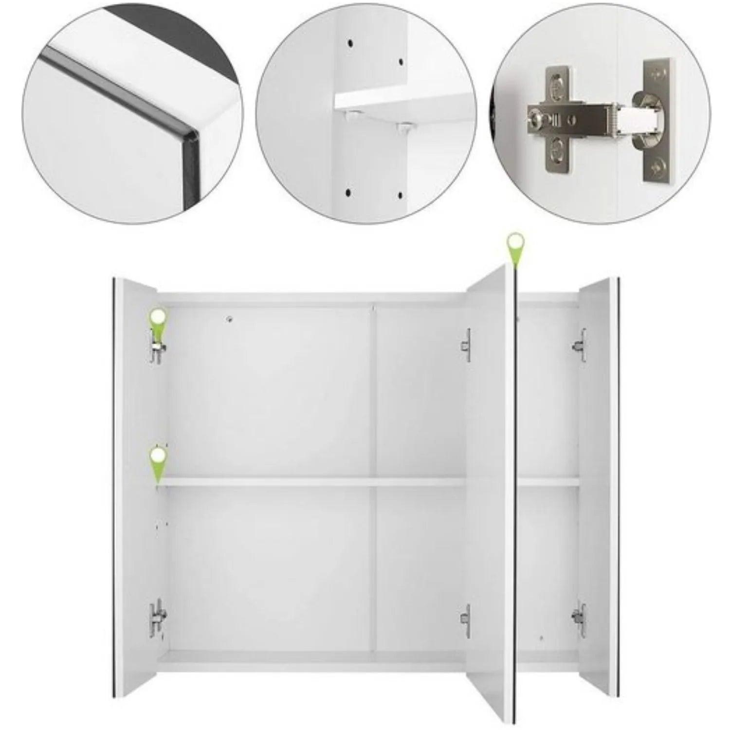 Getone Mirror Cabinet Bathroom Cabinet 3 Doors Bathroom Mirror Cabinet White 70x60x15cm Wood - Buy Cheaply Furniture