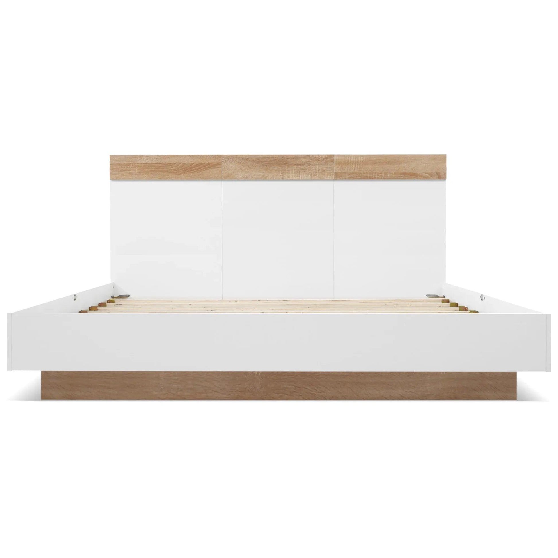 VSOGA Double Wooden Bed 160*200cm With Headboard, Made Of Bed Base And Slatted Frame, Sonoma Oak/white (mattress Not Included) - Buy Cheaply Furniture