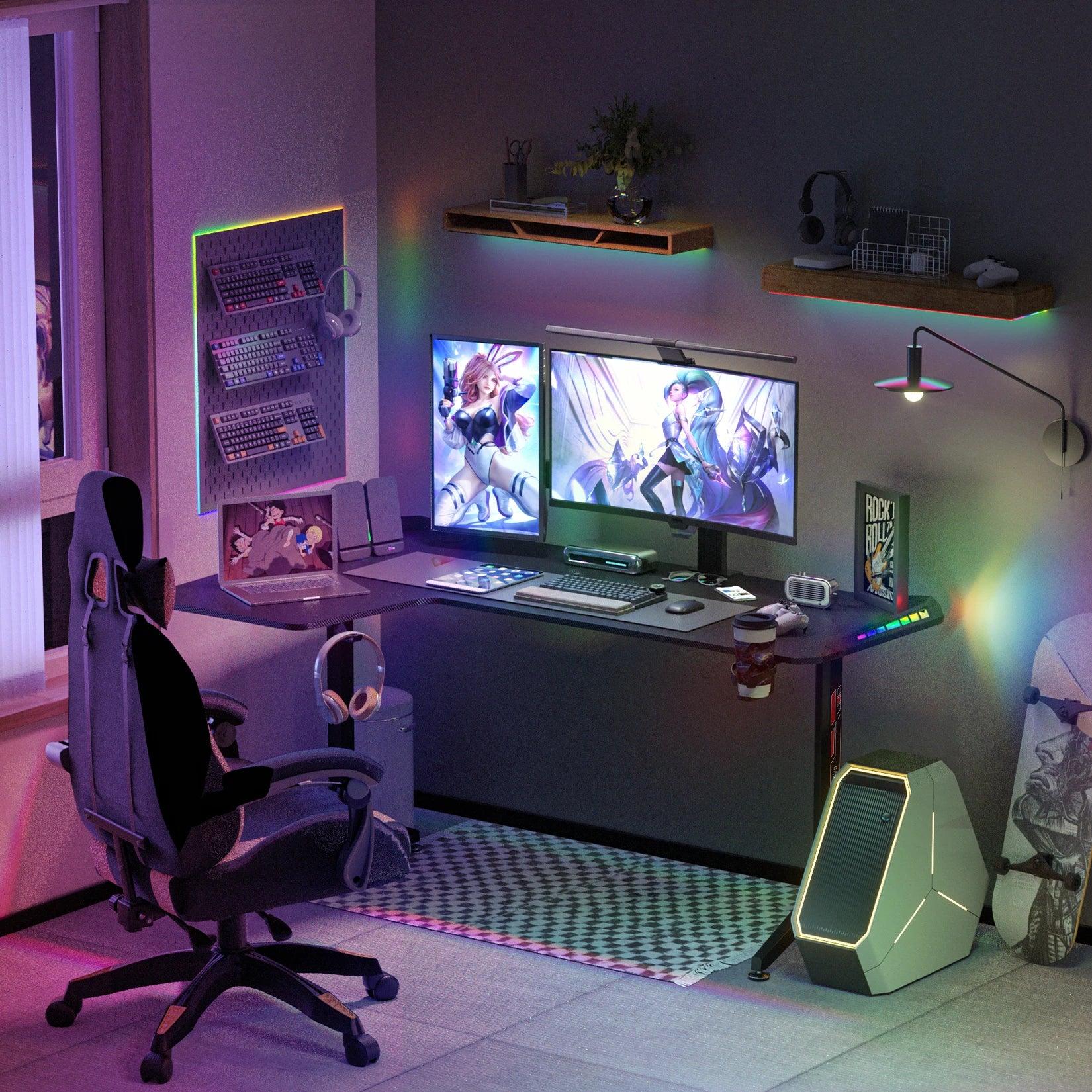 Large Standing Desk L Shaped, 60 Inch Gaming Desk, Rising Sit Stand Up Corner Desk with RGB LED Lights for Computer Home Office - Buy Cheaply Furniture