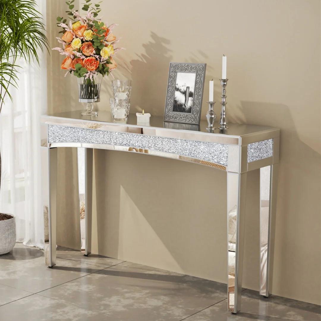 LUVODI Modern Glass Mirror Console Table Crushed Diamond Silver Sofa Side Table Vanity Table for Foyer,Entrance,Offices - Buy Cheaply Furniture