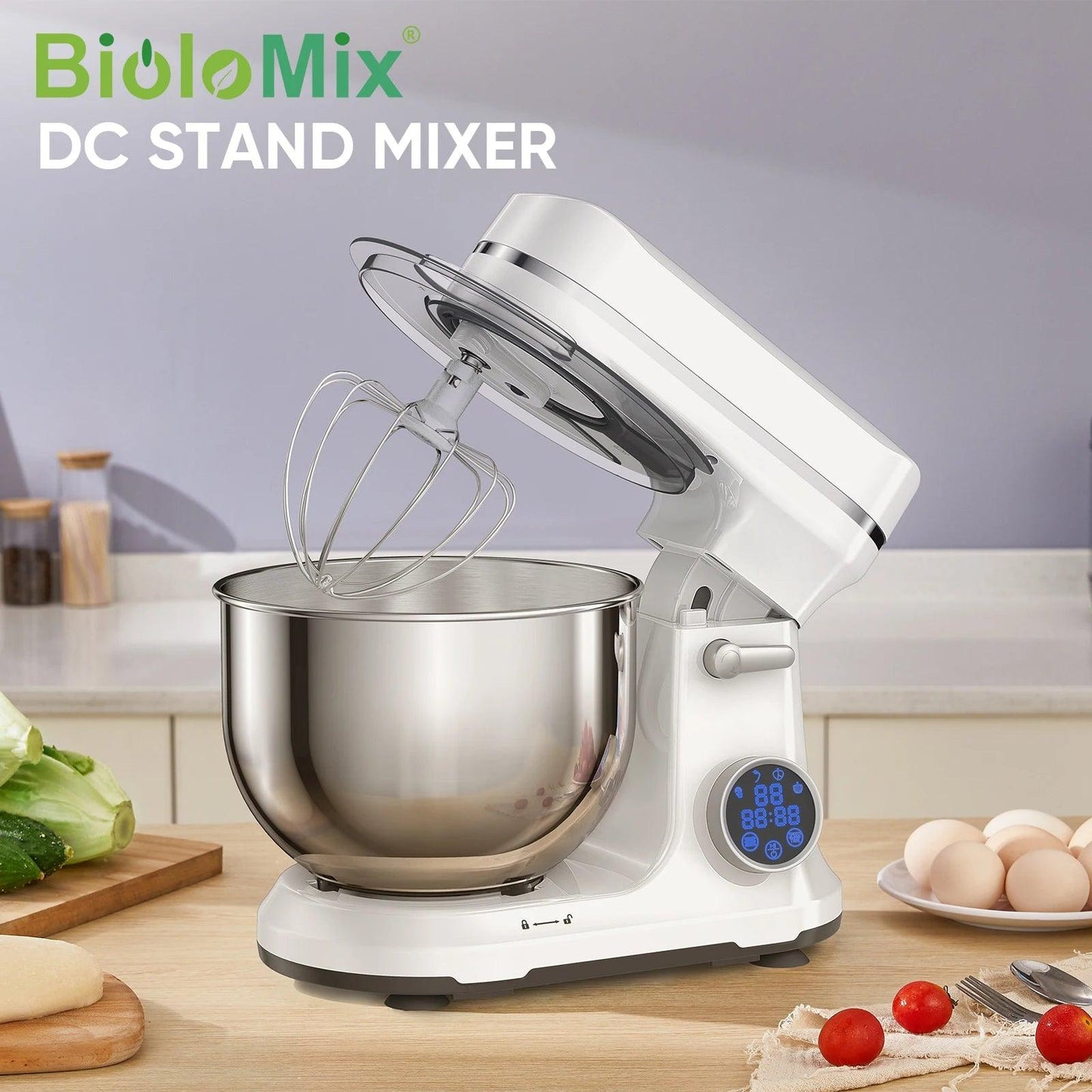 BioloMix Kitchen Food Stand Mixer, 1200W 11-Speeds DC Motor, Digital OLED Screen, Electric Food Mixer with Dough Hook, Whisk - Buy Cheaply Furniture