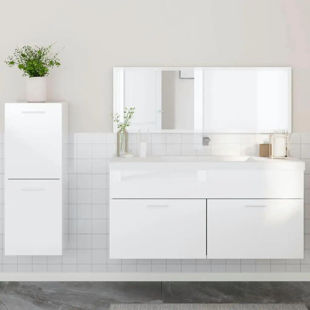 3-Piece High Gloss White Bathroom Furniture Set - Durable MDF Material - Buy Cheaply Furniture