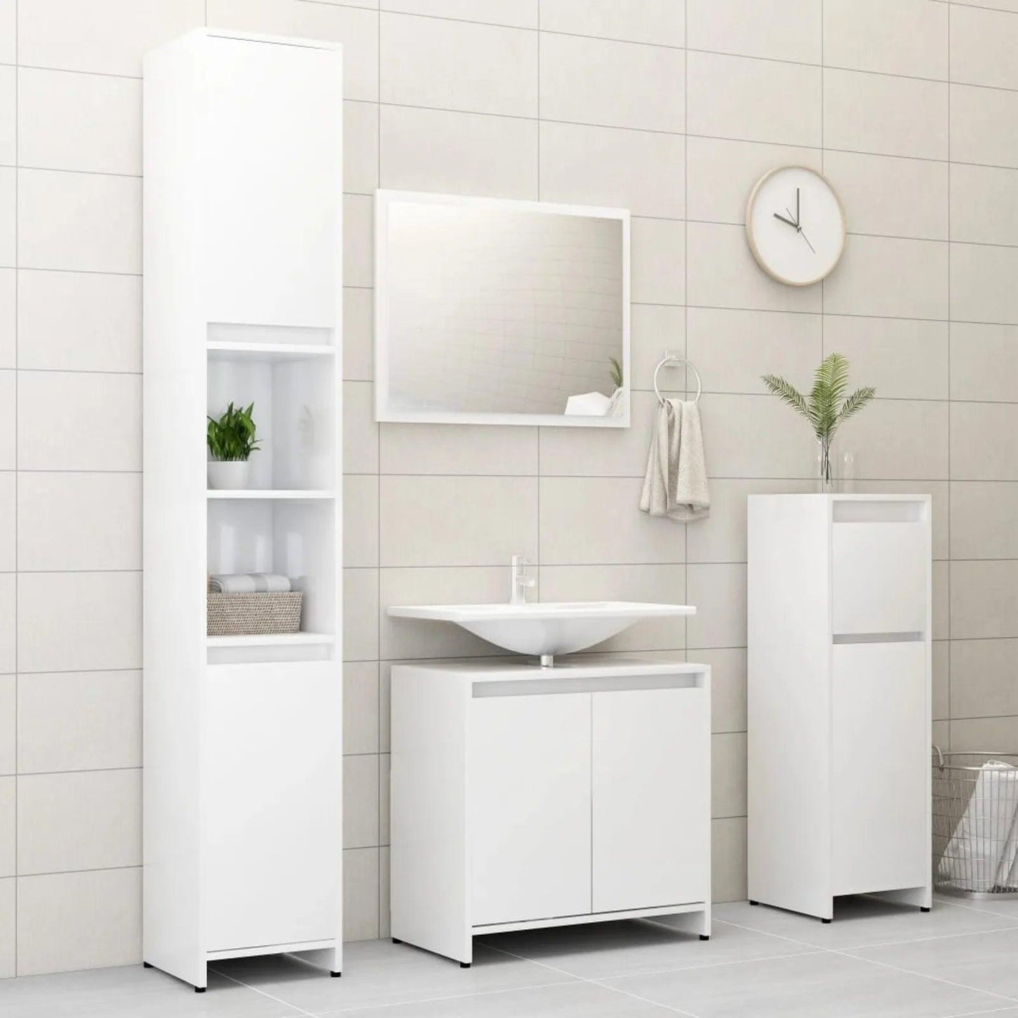 Bathroom Cabinet Slim Bathroom Organizers and Storage Cabinet with Doors for Home High Gloss White 30x30x95 cm Engineered Wood - Buy Cheaply Furniture