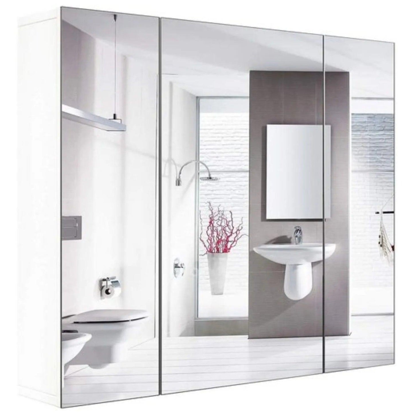 Getone Mirror Cabinet Bathroom Cabinet 3 Doors Bathroom Mirror Cabinet White 70x60x15cm Wood - Buy Cheaply Furniture