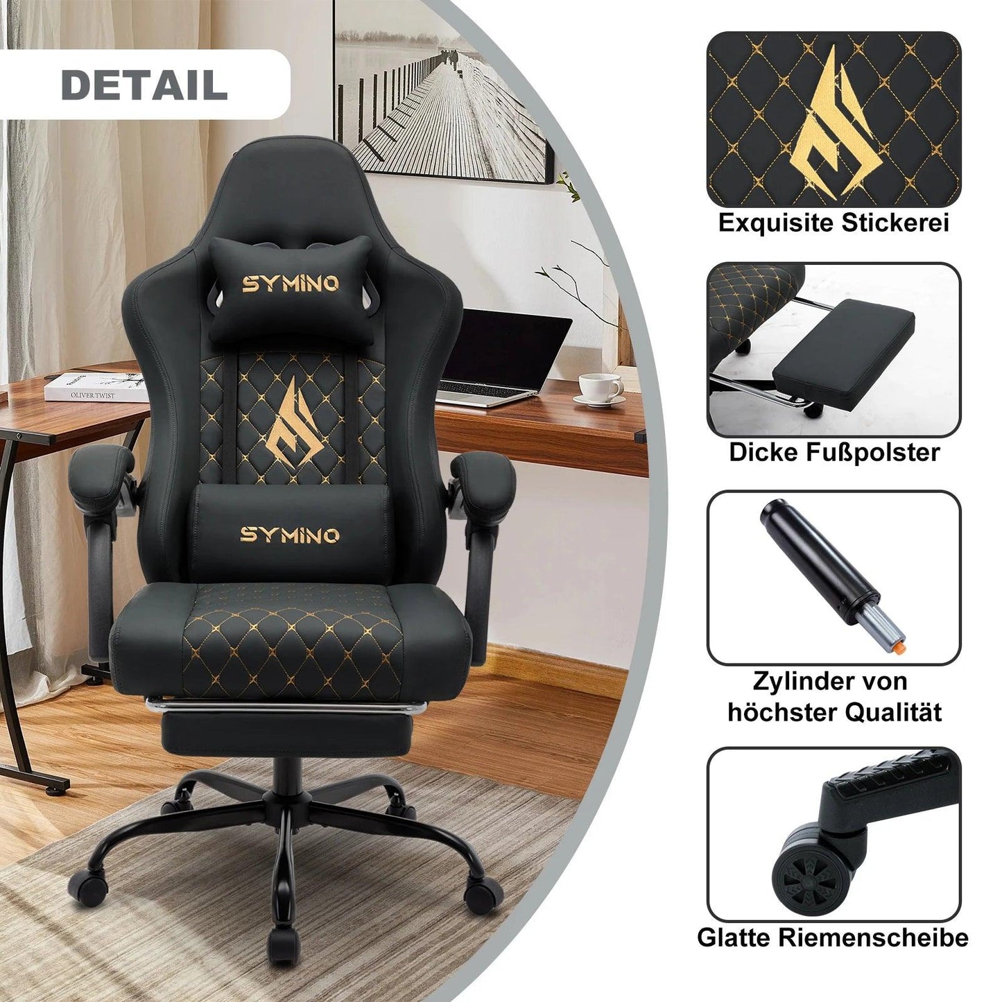 Symino Gaming Chair in Racing Style, Office Chair with Footrest &Adjustable Armrests, 200 kg Load Capacity - Buy Cheaply Furniture