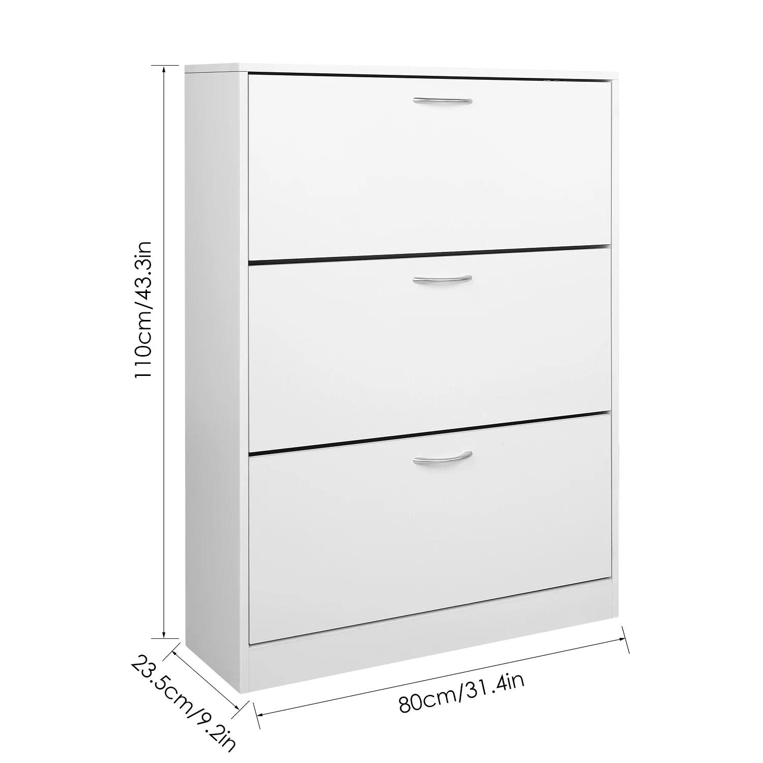 Getone Shoe Cabinet with 3 Doors, Shoe Storage Cupboard, White Shoe Rack Space Saving for Hallway 110x80x23.5cm - Buy Cheaply Furniture