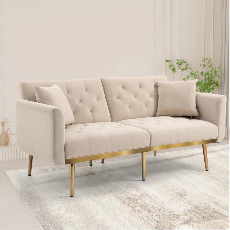 3-seater sofa in soft velvet, convertible into a 3-way adjustable sofa bed, sturdy metal feet, suitable for living room, bedroom - Buy Cheaply Furniture