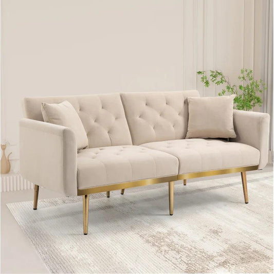 3-seater sofa in soft velvet, convertible into a 3-way adjustable sofa bed, sturdy metal feet, suitable for living room, bedroom - Buy Cheaply Furniture