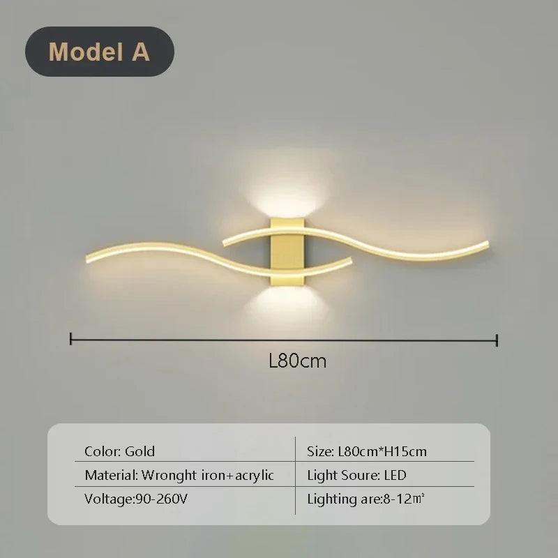 Modern LED Strip Wall Lamp Double Curve Remote Control Light Bedside Decor Black Gold Wall Sconces Living Room Bedroom Led Fixtu - Buy Cheaply Furniture