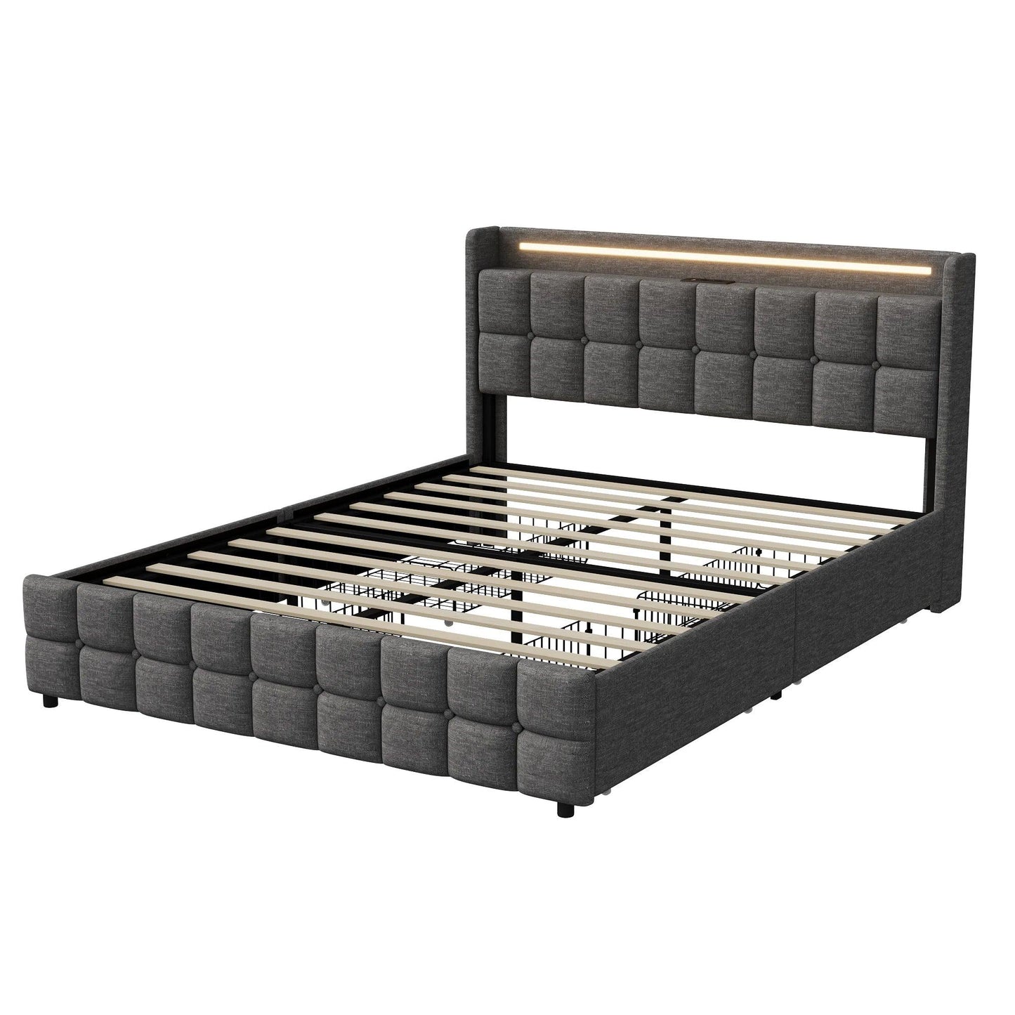 Double Bed 160 x 200 cm upholstered Bed with 4-drawers and Slatted Frame - Buy Cheaply Furniture