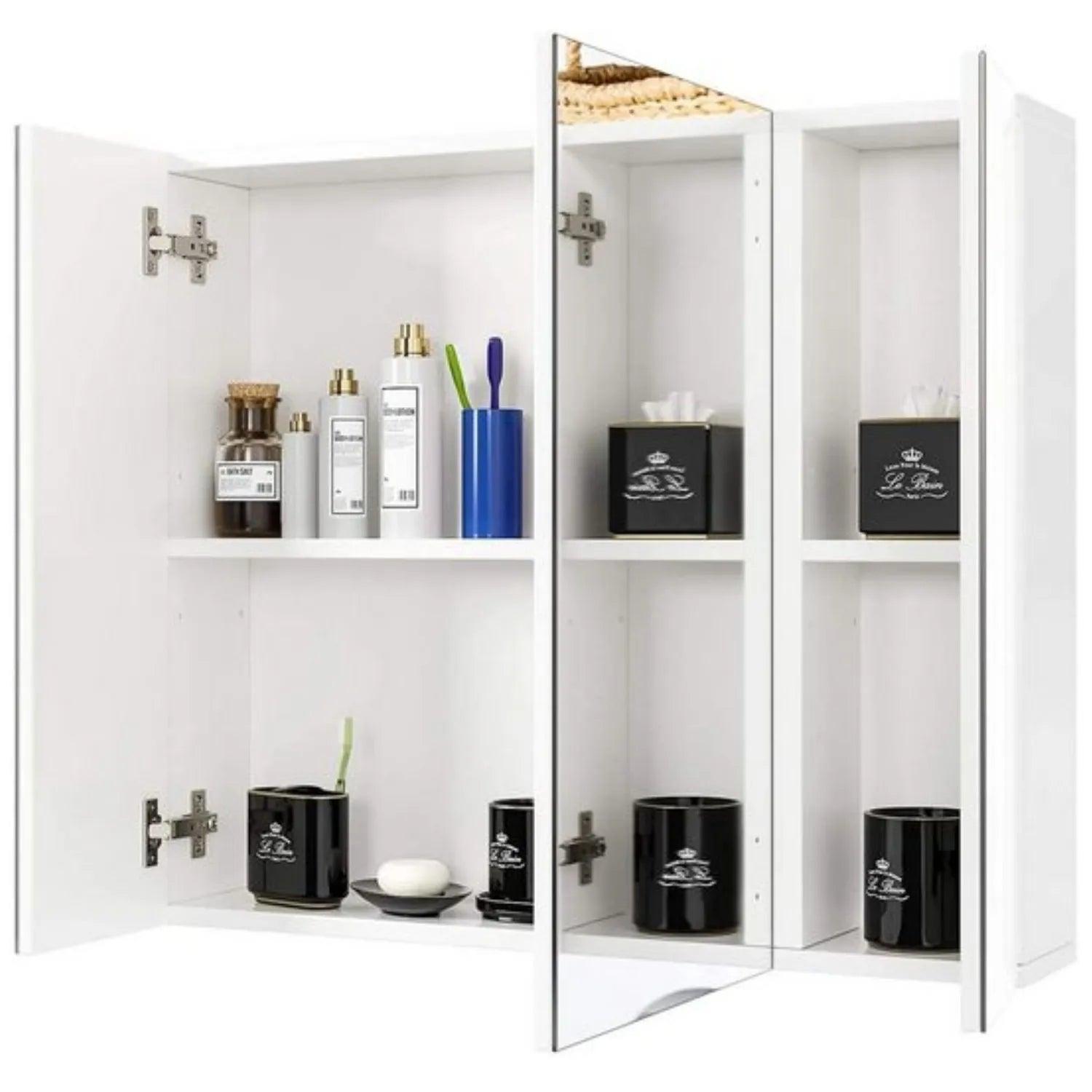 Getone Mirror Cabinet Bathroom Cabinet 3 Doors Bathroom Mirror Cabinet White 70x60x15cm Wood - Buy Cheaply Furniture