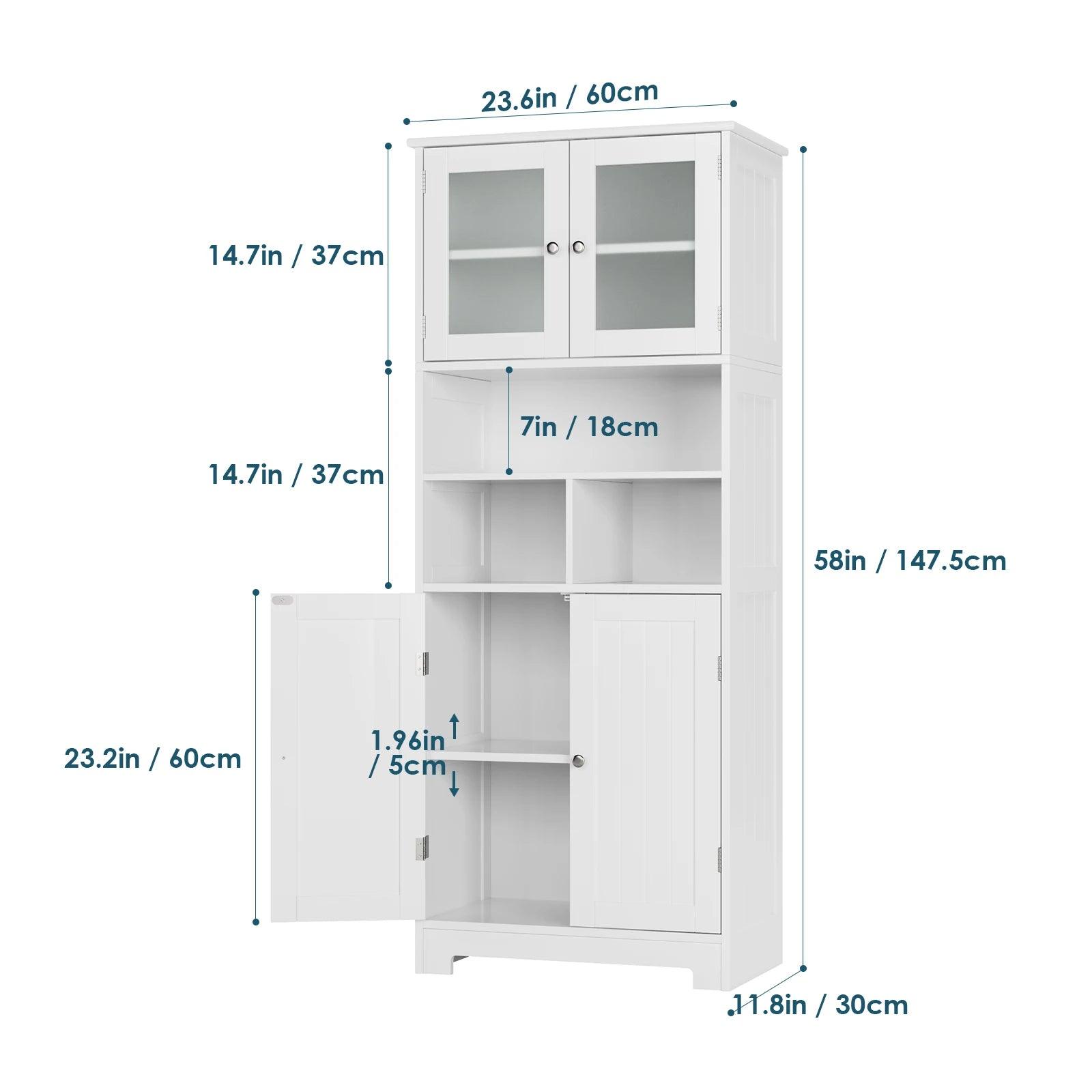 Bathroom wardrobe bathroom wardrobe with open compartment and 4 doors wood kitchen wardrobe with adjustable floor White 147.5x60 - Buy Cheaply Furniture