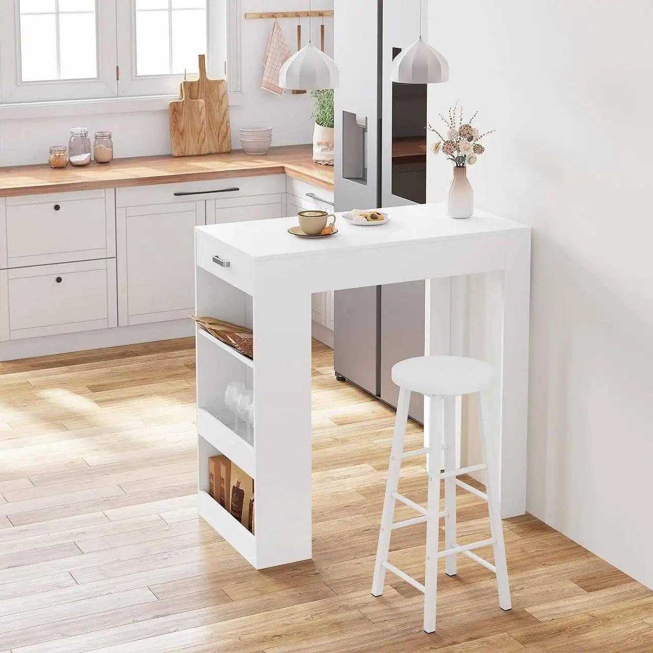 Bar table, with 1 drawer, 3 shelves, with wine rack, kitchen table, white - Buy Cheaply Furniture