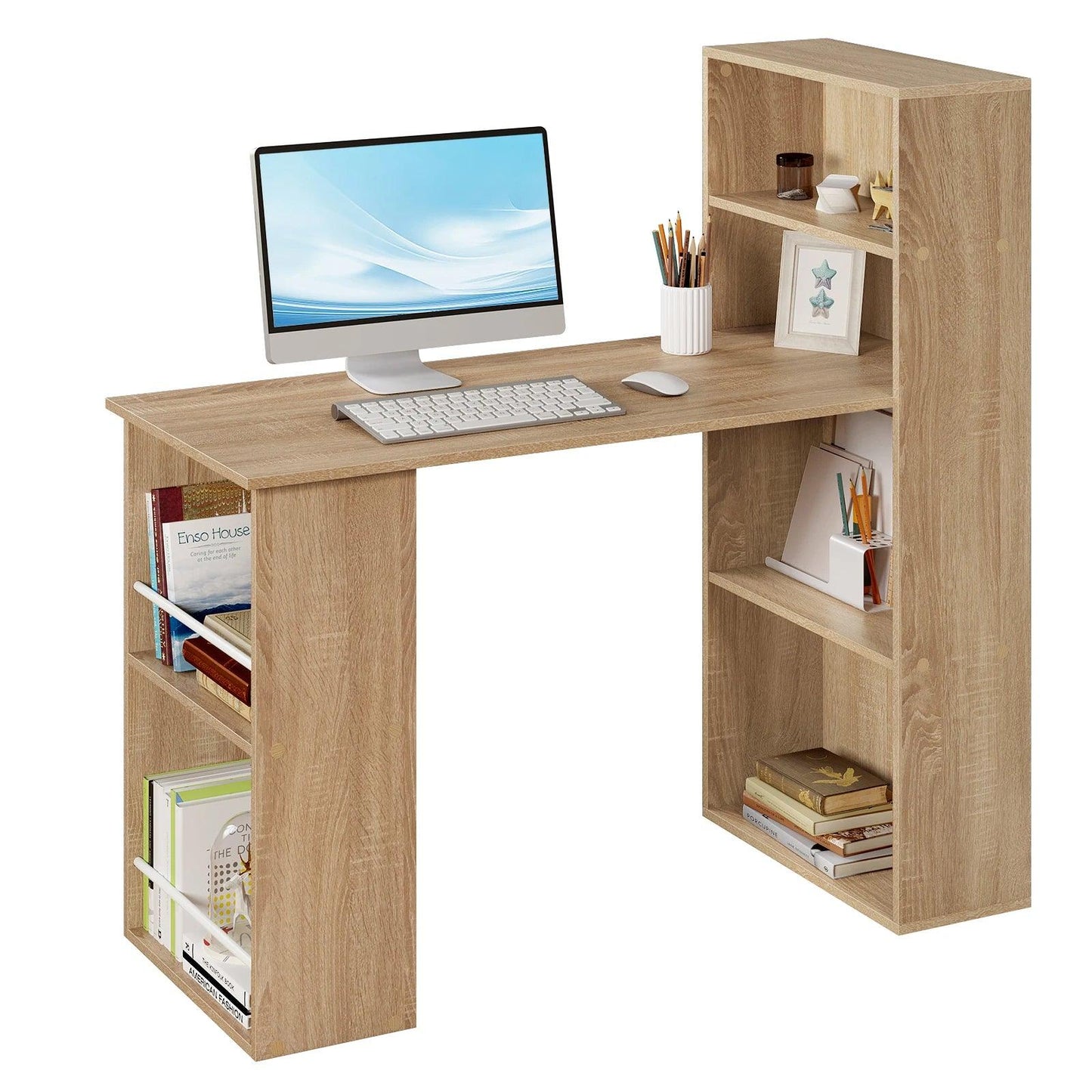 122x120x55cm Computer Office Desk Modern Corner Study Writing Work Table with Storage Shelves for Living Room Home Office - Buy Cheaply Furniture