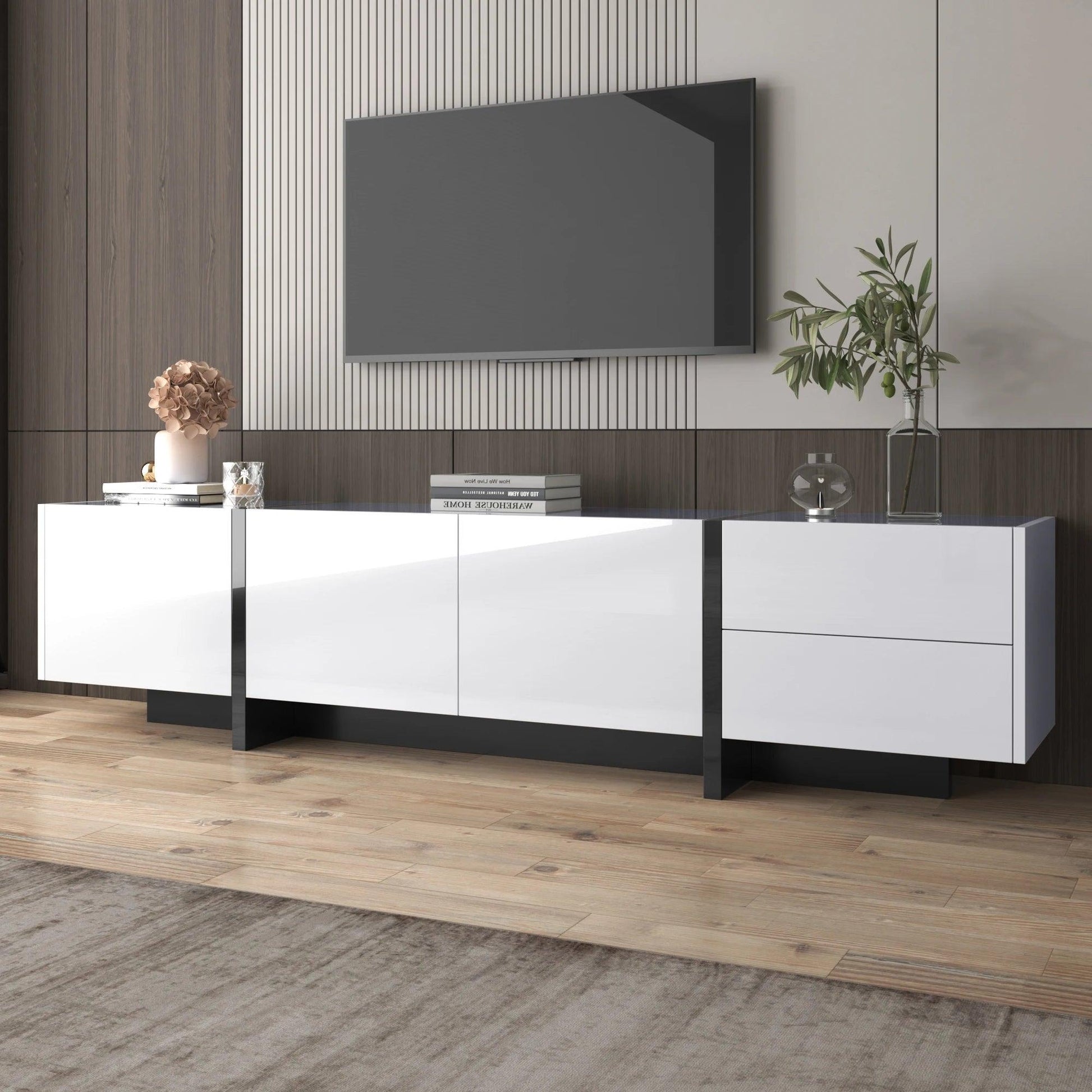 High Gloss White Black Color-Blocked Legs TV Wardrobe Lowboard Panel Drawers Shelves Simple Line Design - Buy Cheaply Furniture