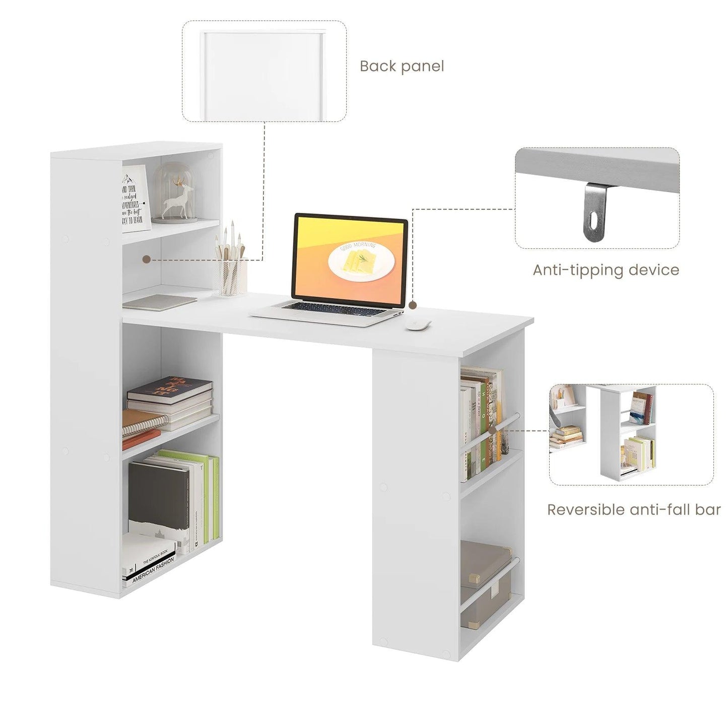 122x120x55cm Computer Office Desk Modern Corner Study Writing Work Table with Storage Shelves for Living Room Home Office - Buy Cheaply Furniture