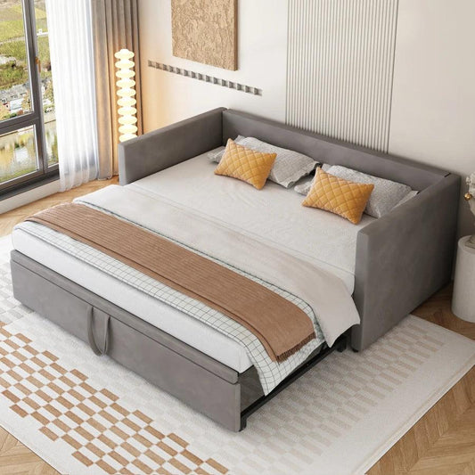 Upholstered bed pull-out sofa bed 90/180*200 cm with slatted frames, multifunctional bed gray velvet - Buy Cheaply Furniture