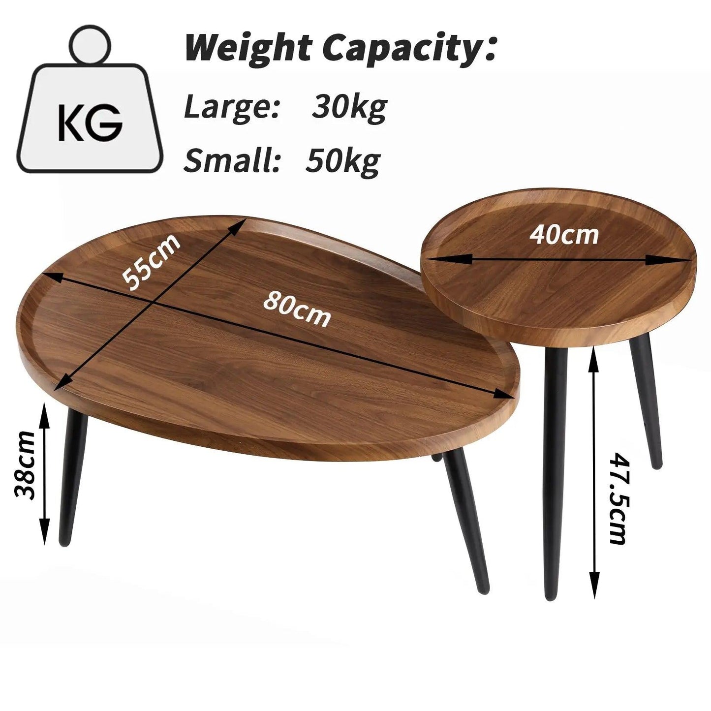 LUVODI Irregular Living Room Coffee Table Set Small Drop-shaped Solid Wooden Sofa Side End Table 2-in1 with Triangle Legs - Buy Cheaply Furniture