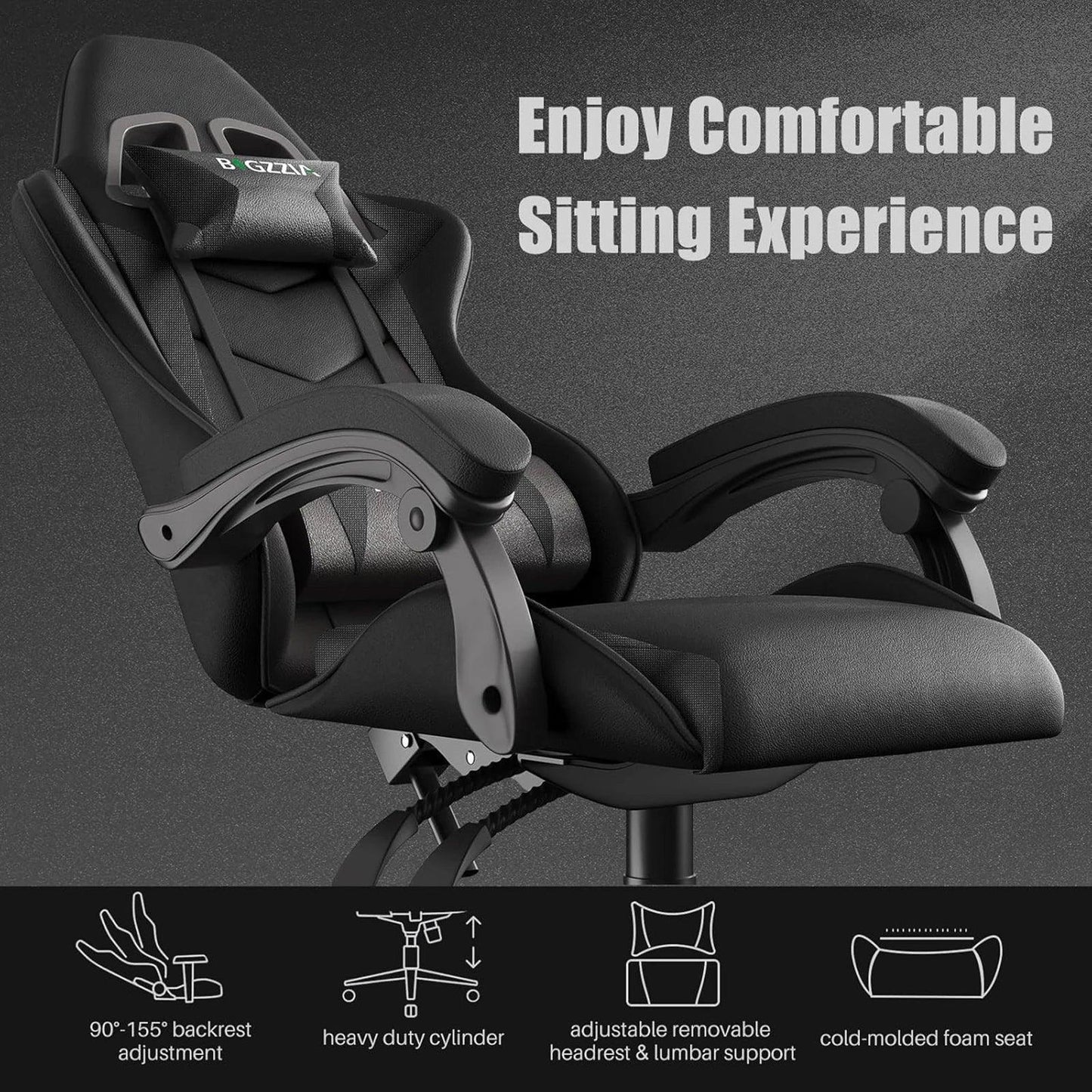 Bigzzia Ergonomic Gaming Chair Gamer Chairs with Lumbar Cushion Headrest, Height-Adjustable Computer Office Chair for Home - Buy Cheaply Furniture