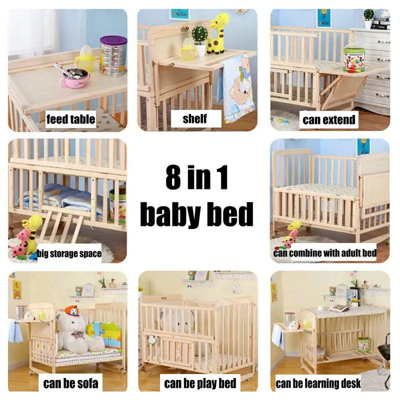 8 in1 Wood Baby Bed With Shelf extended Baby Crib - Buy Cheaply Furniture